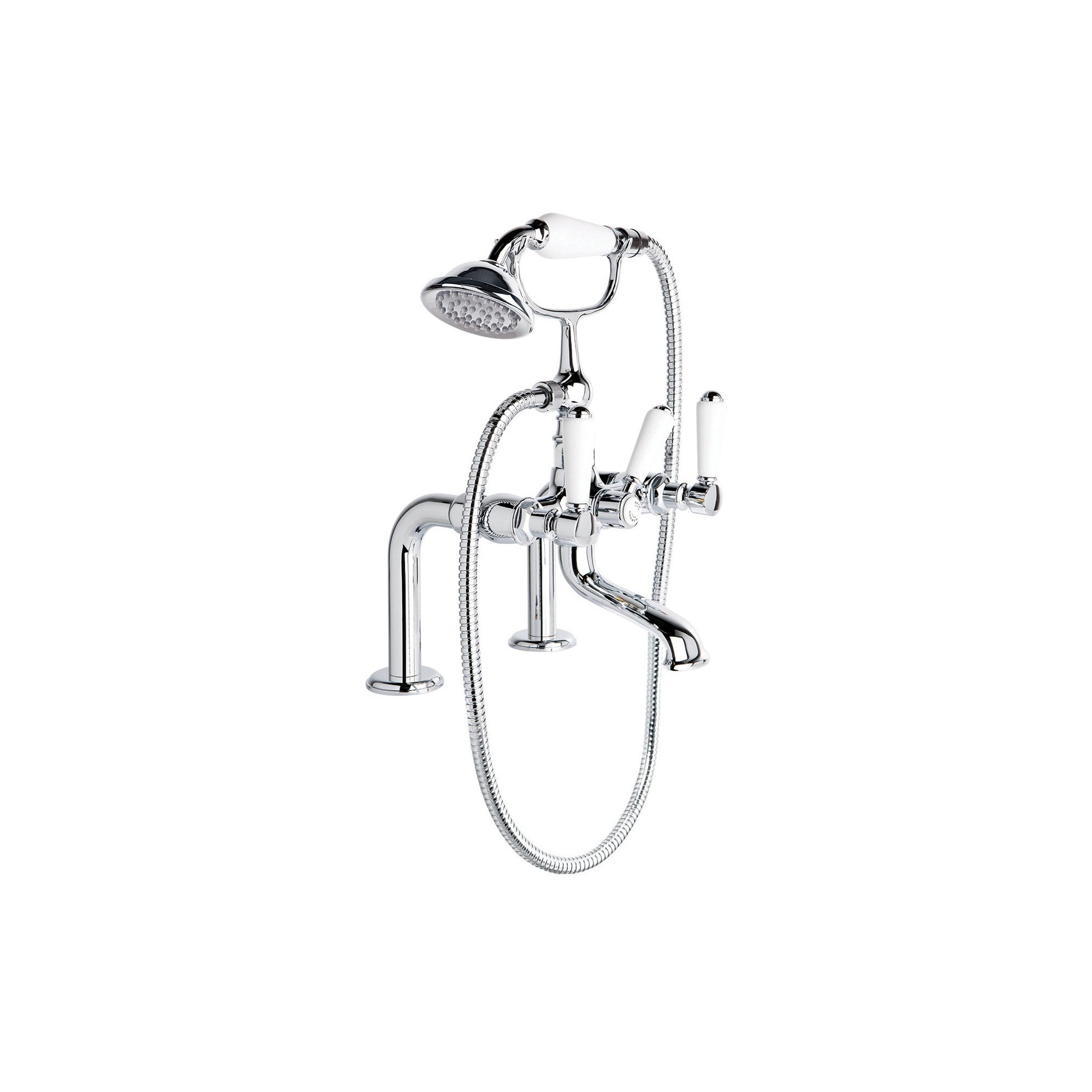 Winslow Bath Mixer w White Porcelain Levers and Diverter, Durobrite Chrome