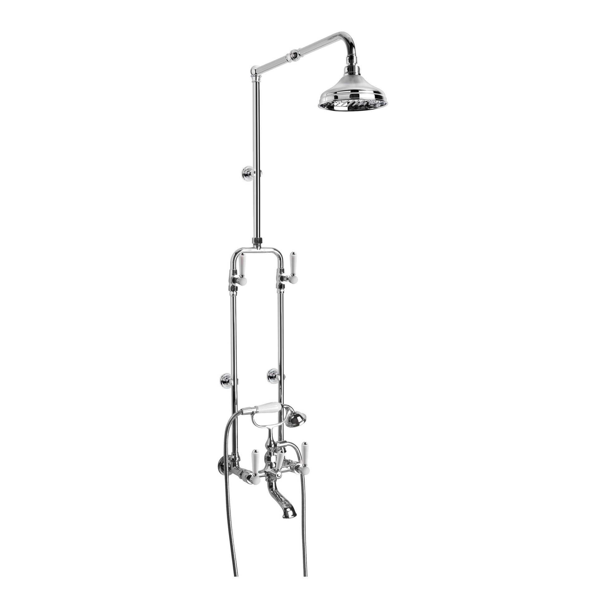 Winslow Shower Set w White Porcelain Levers and Diverter, Durobrite Chrome
