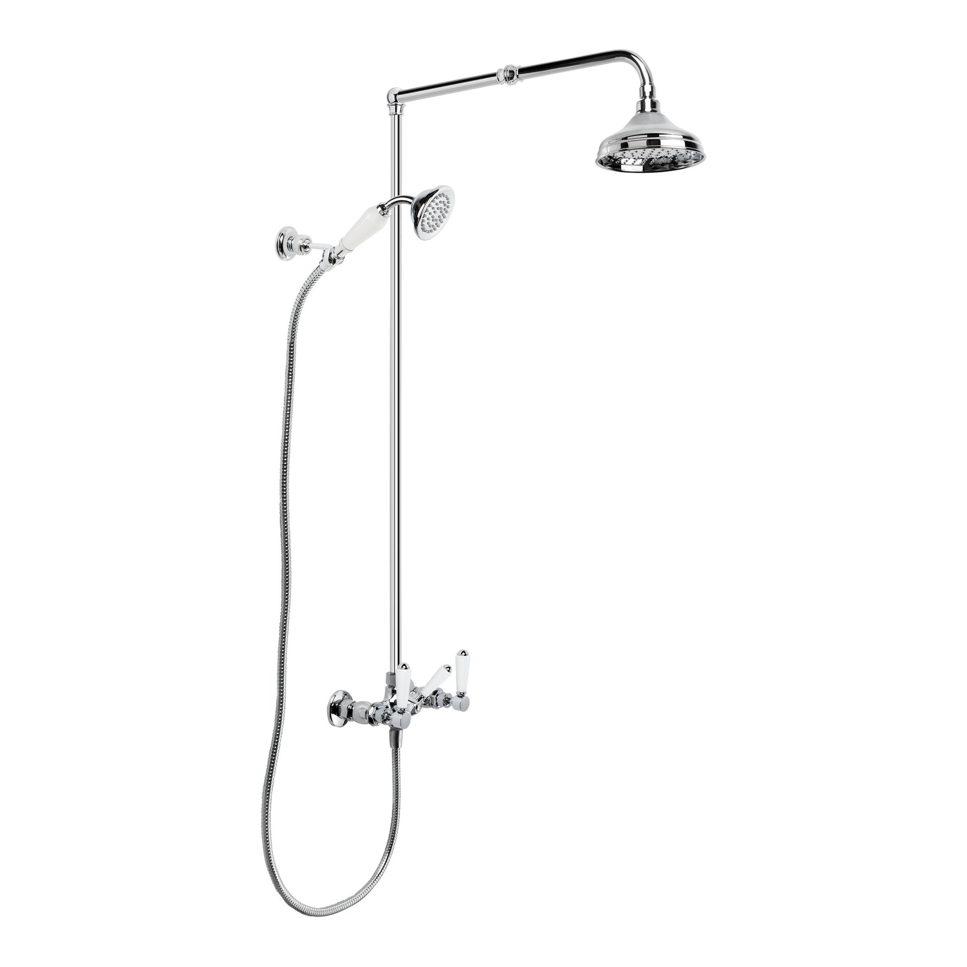 Winslow Shower Set w White Porcelain Levers and Diverter, Durobrite Chrome