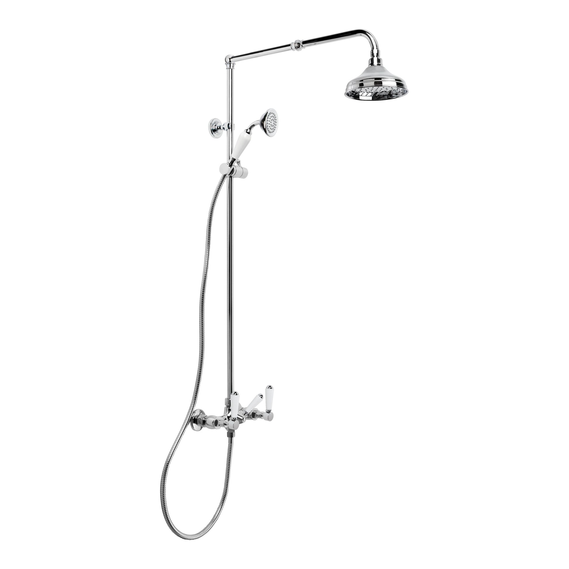 Winslow Shower Set w White Porcelain Levers and Diverter, Durobrite Chrome