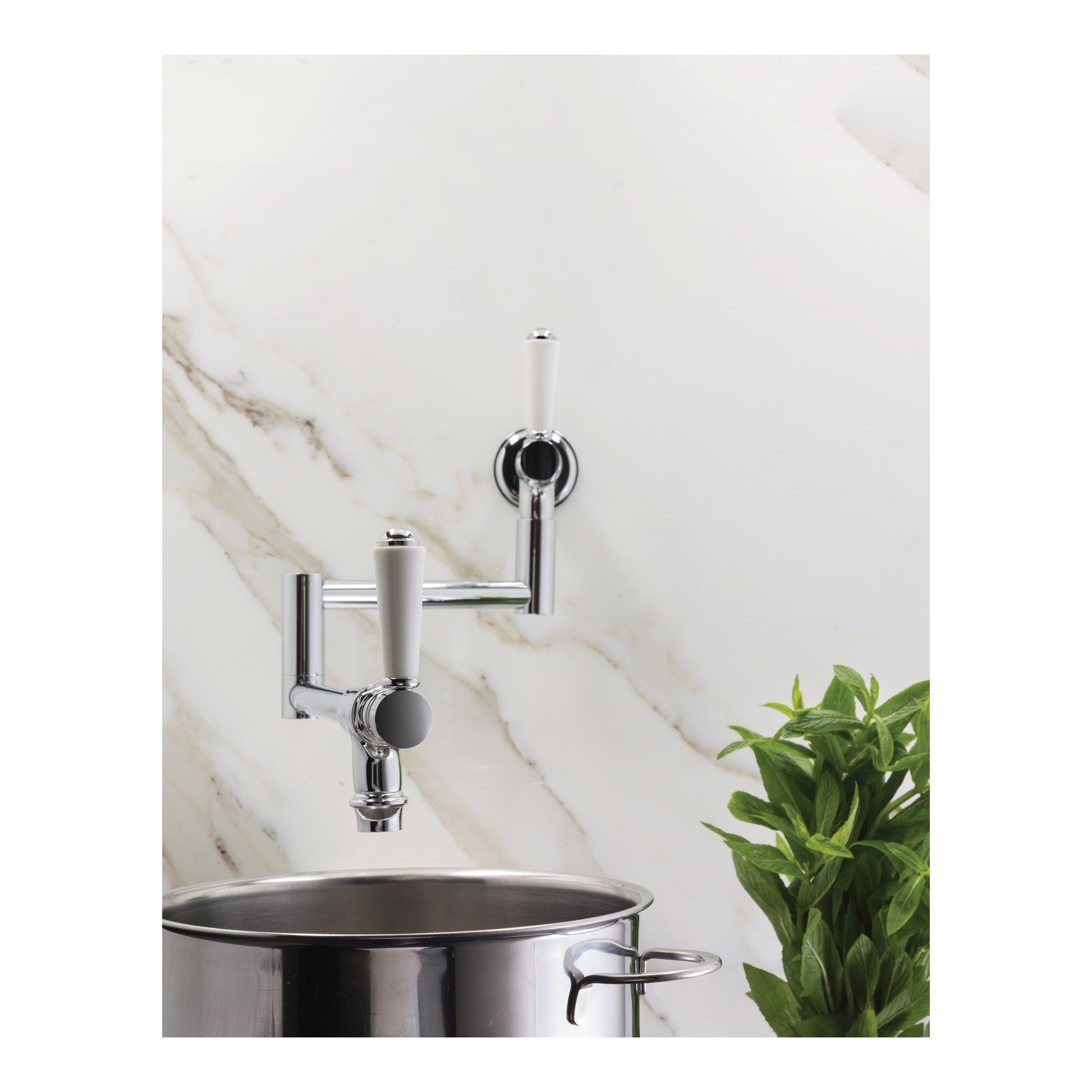 Winslow Pot Filler w White Porcelain Levers, Durobrite Chrome