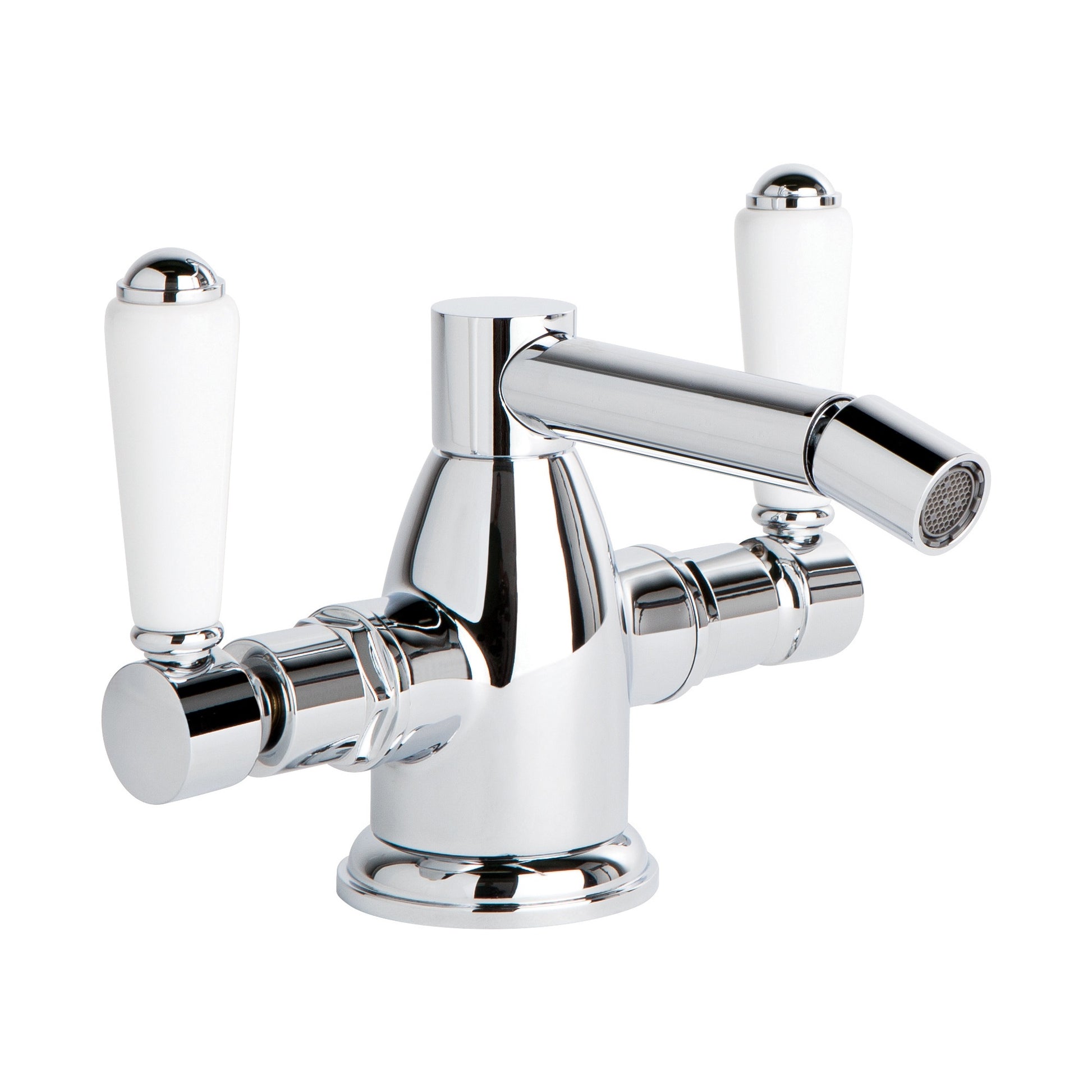 Winslow Bidet Mixer w White Porcelain Levers, Durobrite Chrome