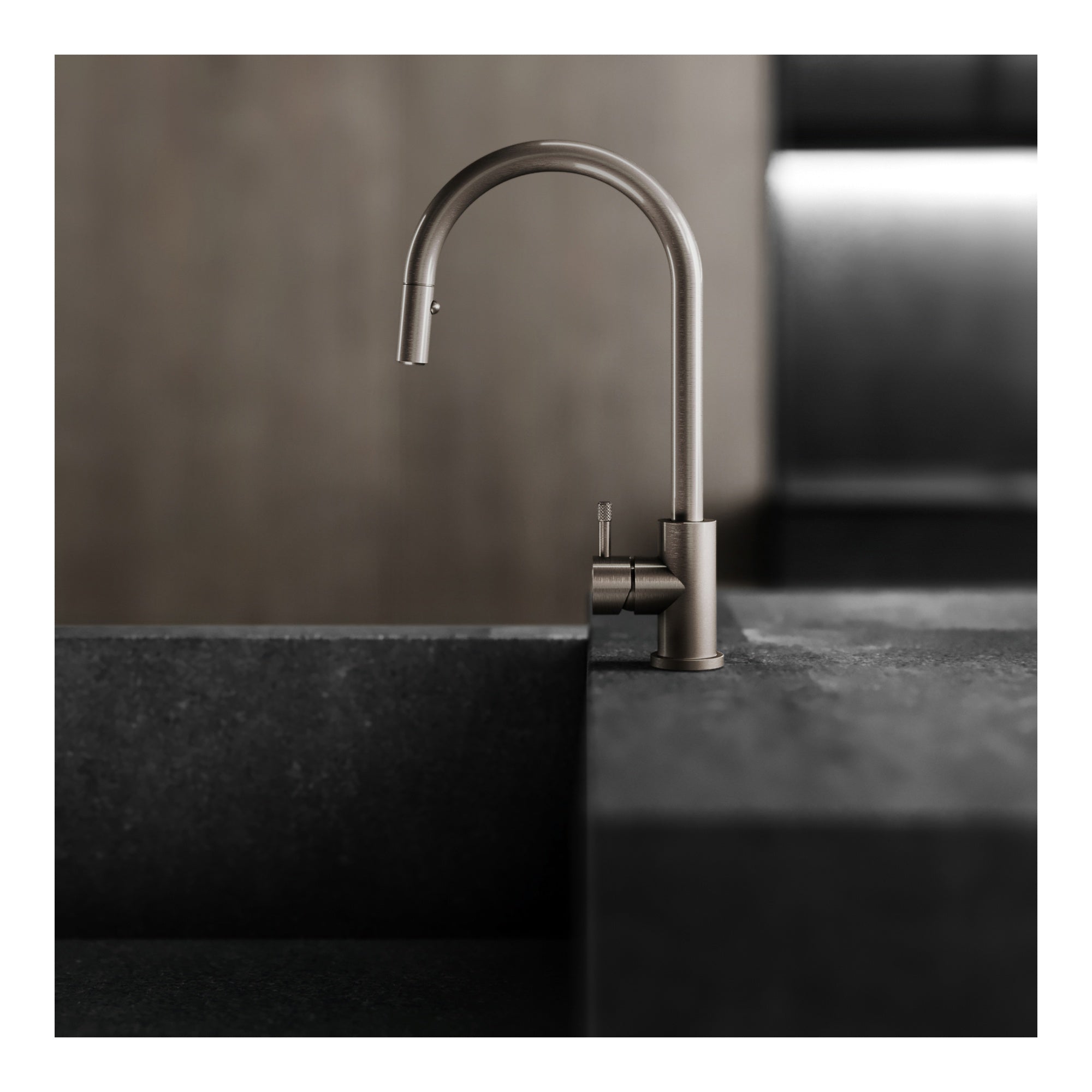 Yokato Kitchen Mixer w Knurled Lever and Pullout Spray, Brushed Nickel PVD