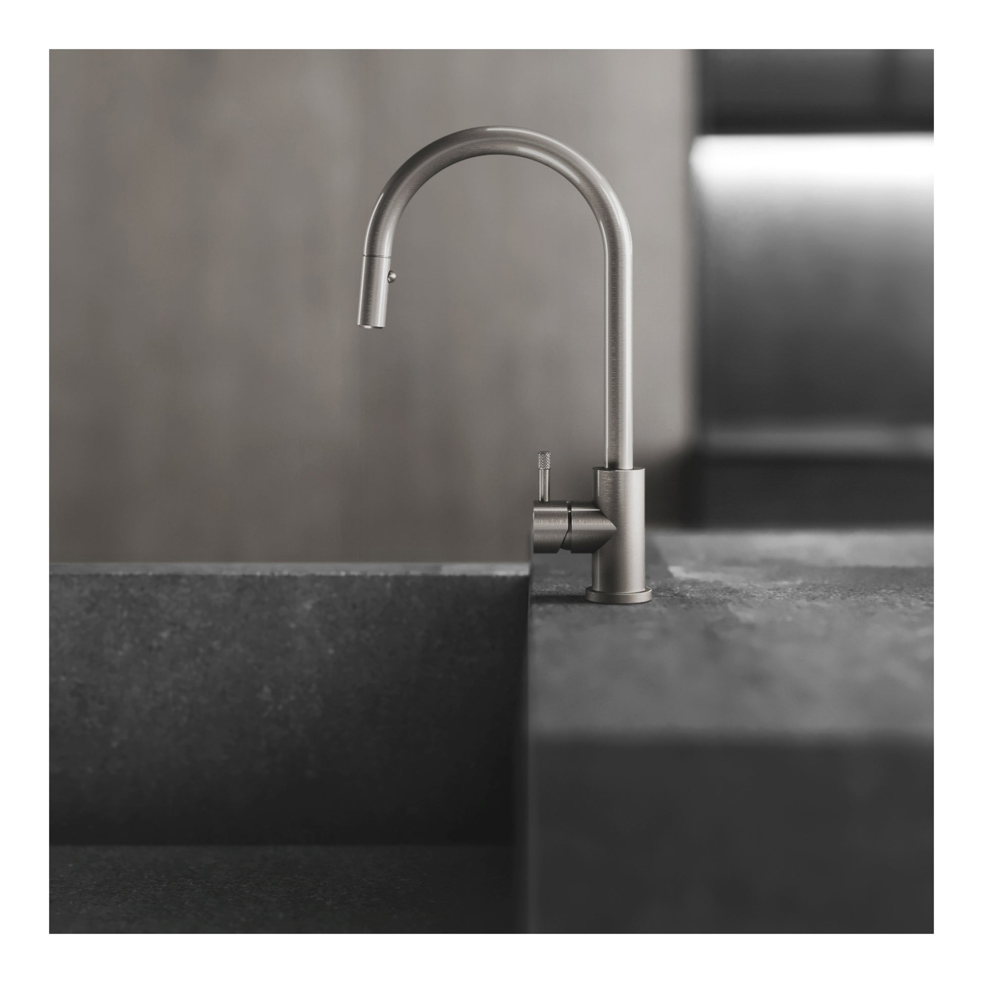 Yokato Kitchen Mixer w Knurled Lever and Pullout Spray, Brushed Nickel PVD