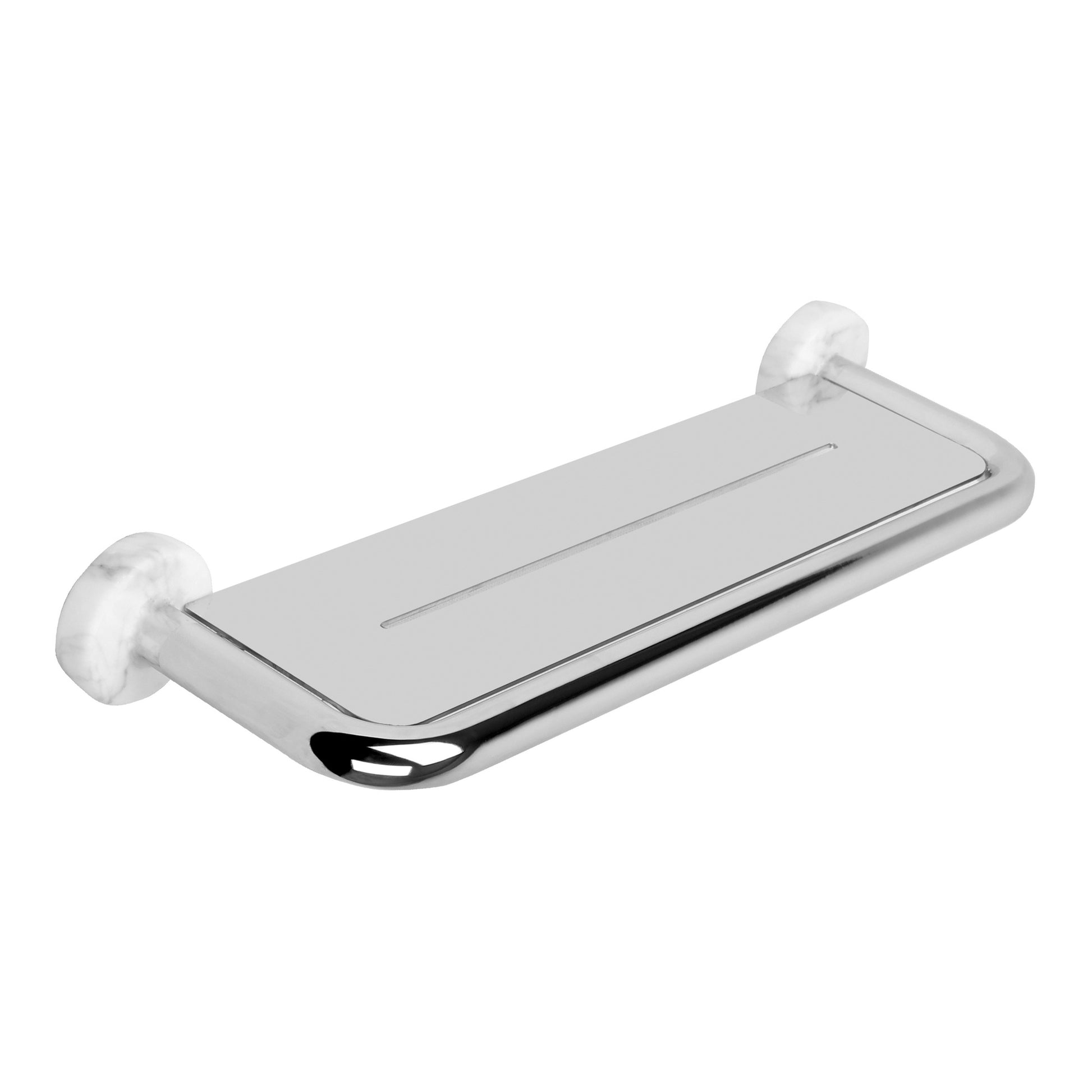Halo Metal Shelf w Marble Trim, Durobrite Chrome
