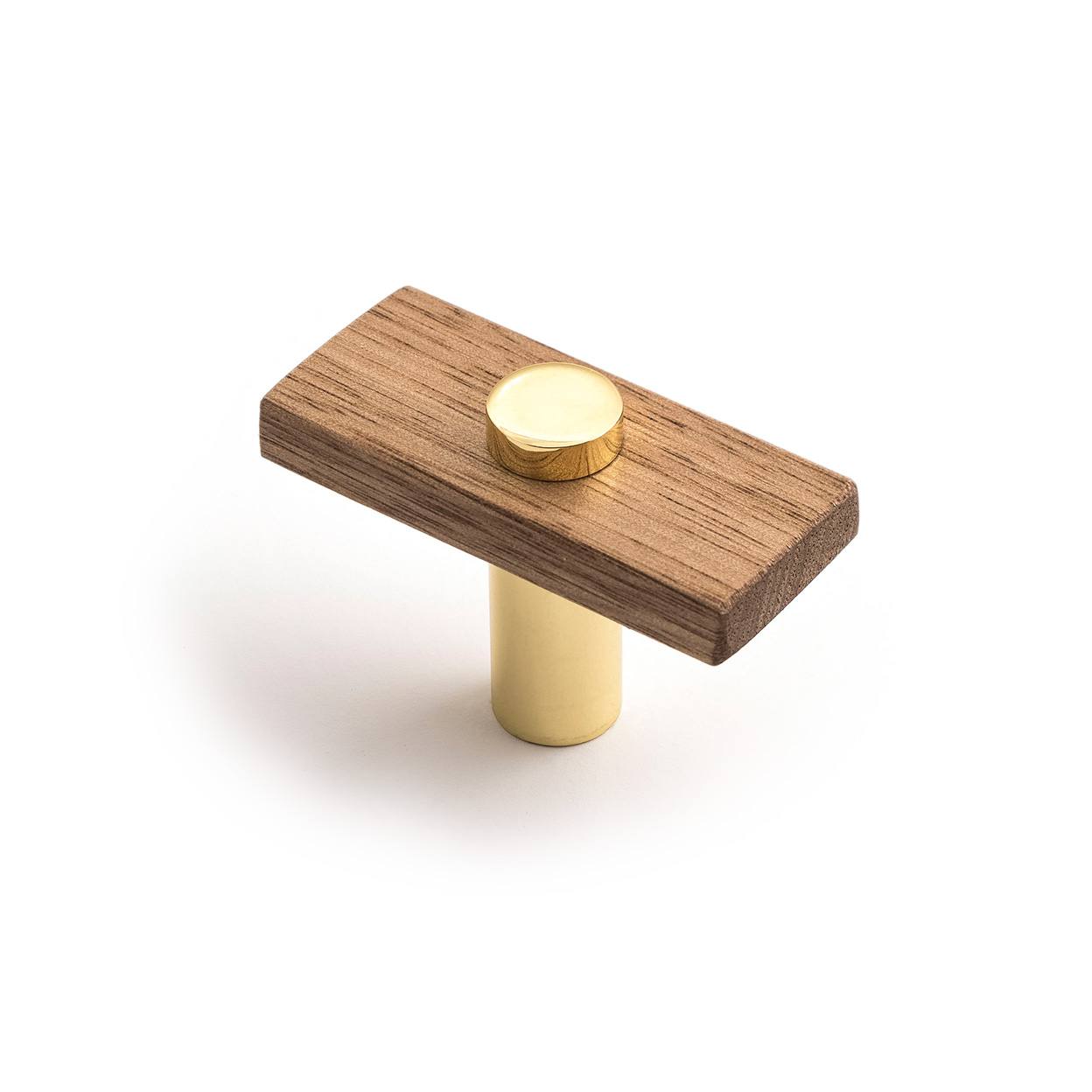 Lenah 50mm T-Bar Handle, Tasmanian Oak & Polished Gold Face Caps