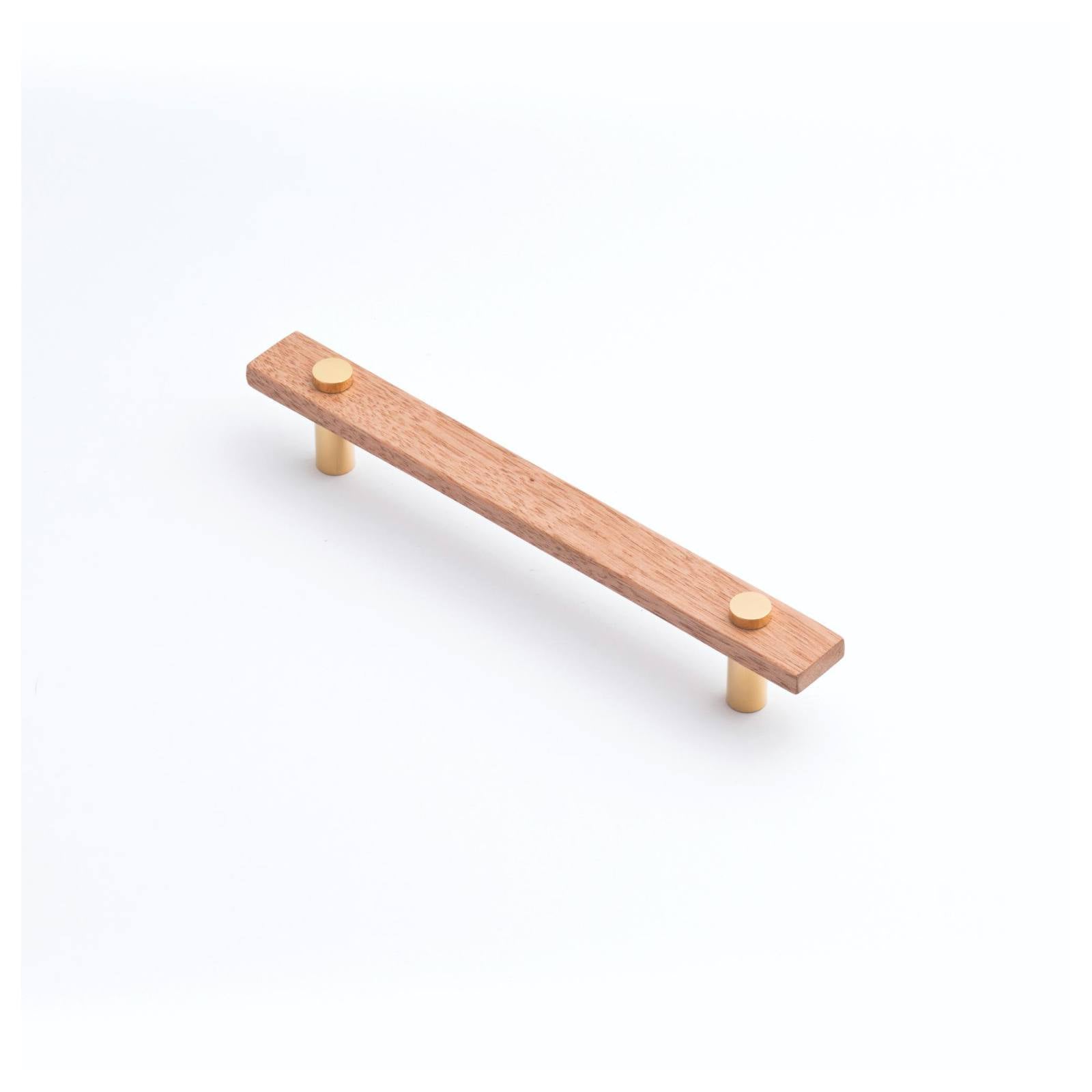 Lenah 160mm Cabinet Handle, Tasmanian Oak & Polished Gold Face Caps