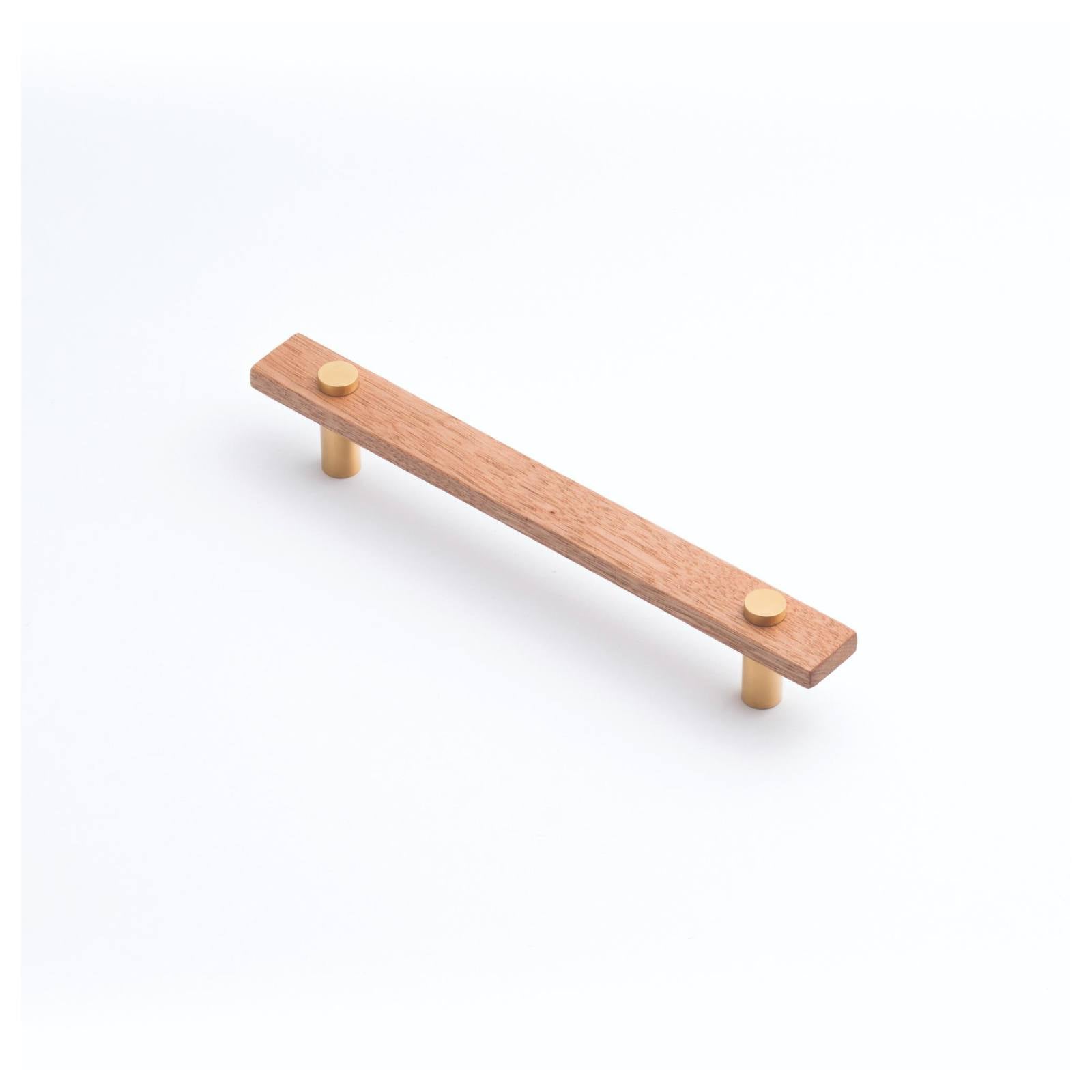 Lenah 160mm Cabinet Handle, Tasmanian Oak & Brushed Gold Face Caps