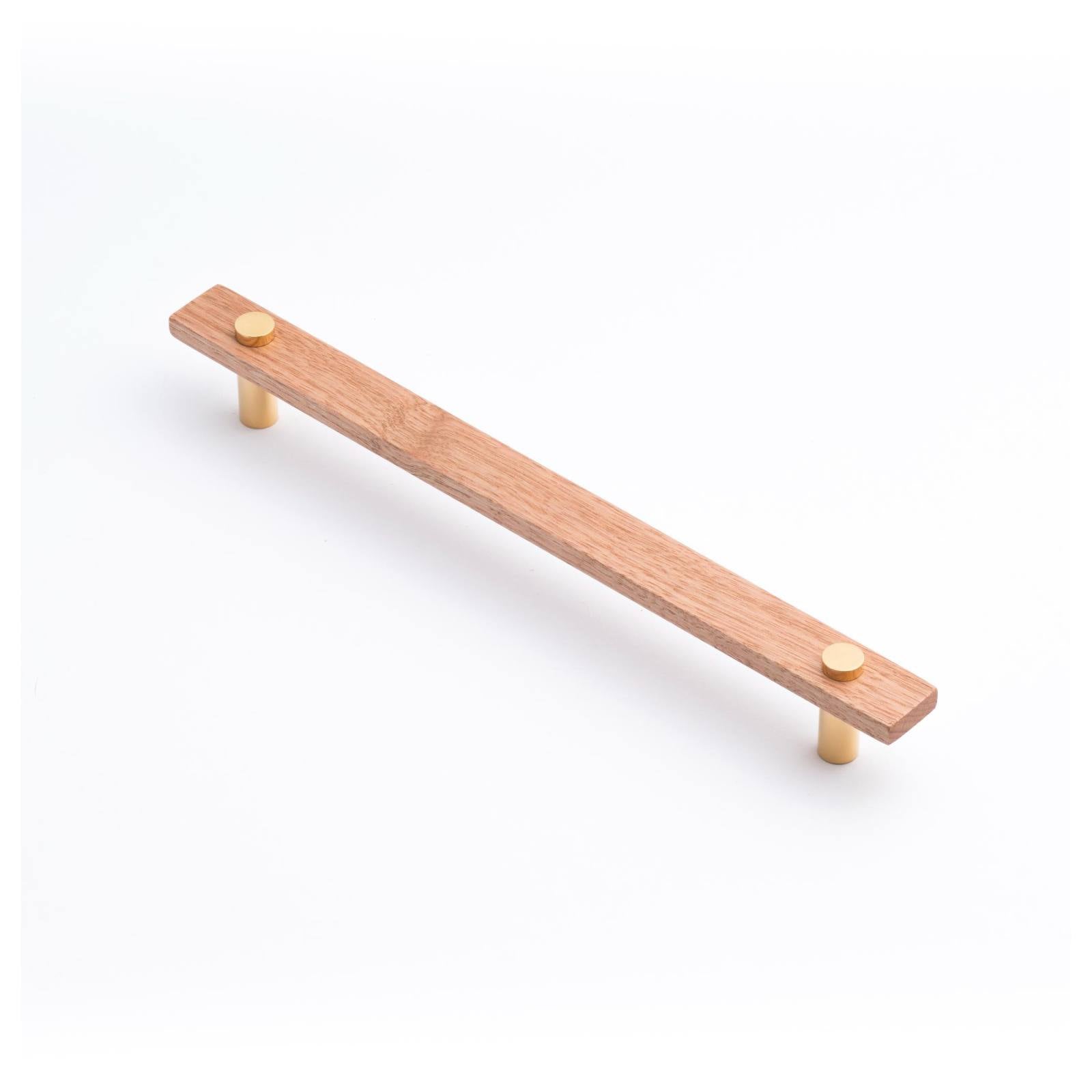 Lenah 224mm Cabinet Handle, Tasmanian Oak & Polished Gold Face Caps