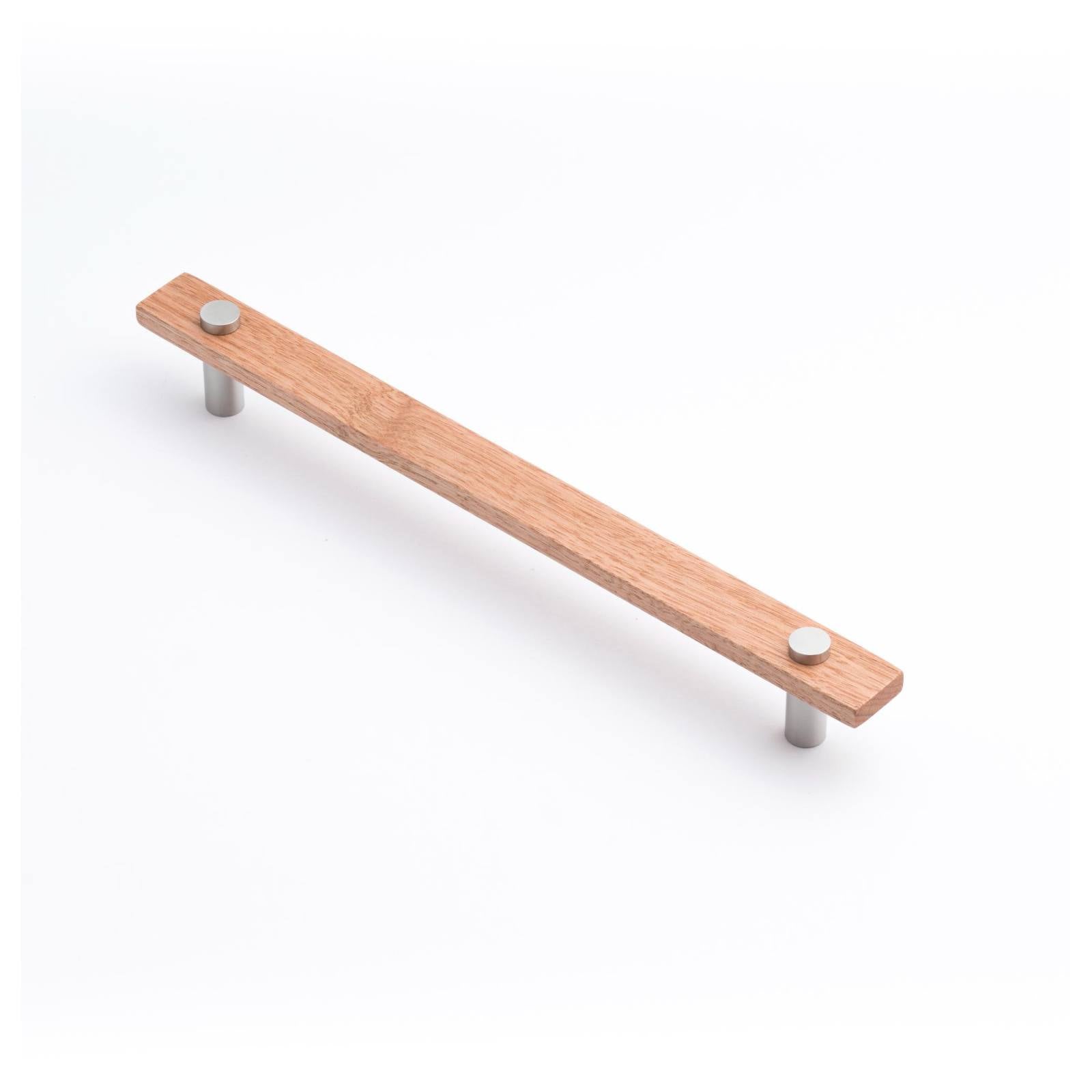 Lenah 224mm Cabinet Handle, Tasmanian Oak & Satin Chrome Face Caps