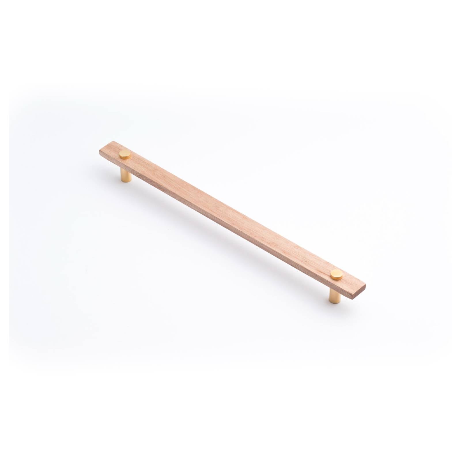 Lenah 288mm Cabinet Handle, Tasmanian Oak & Polished Gold Face Caps