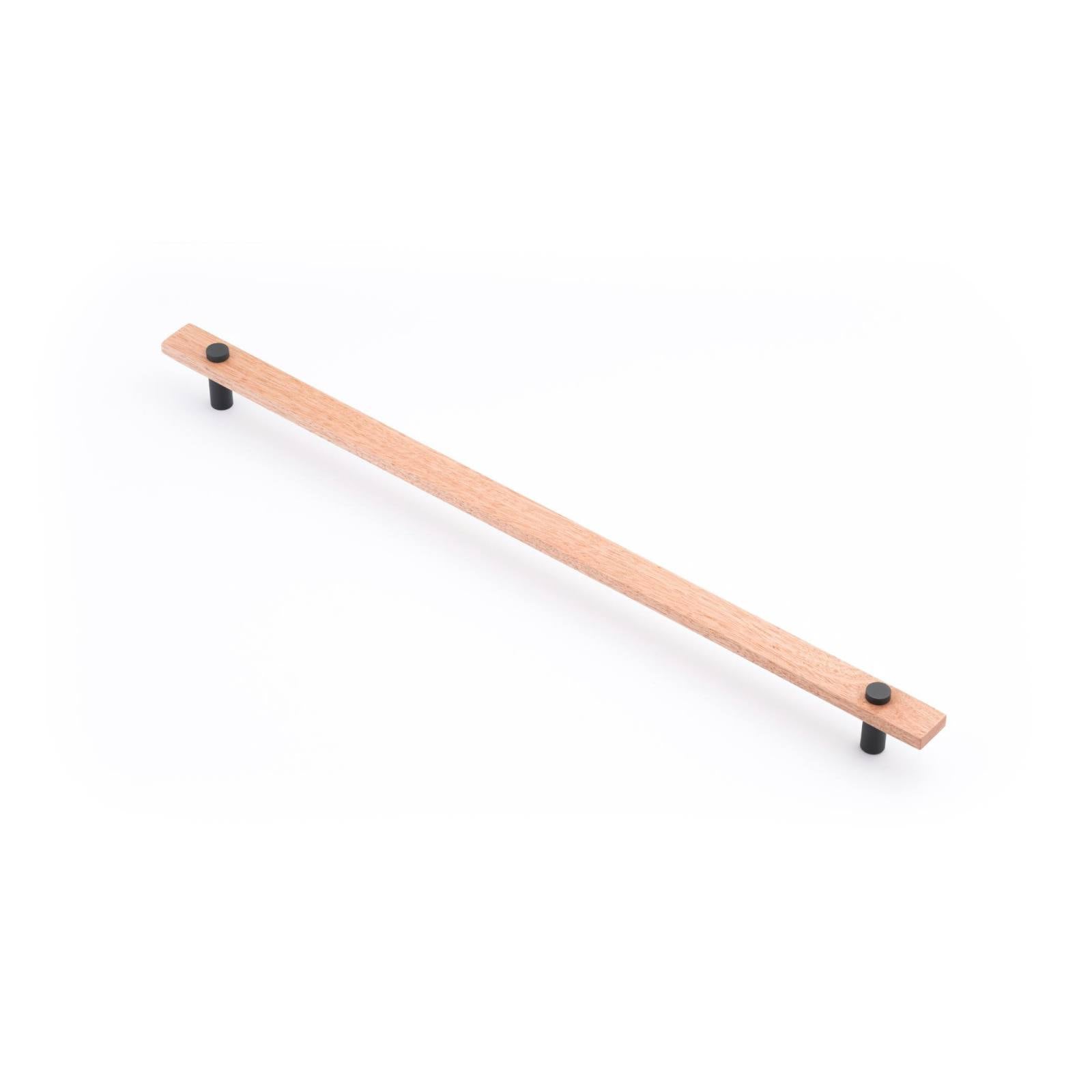 Lenah 416mm Cabinet Handle, Tasmanian Oak & Matt Black Face Caps