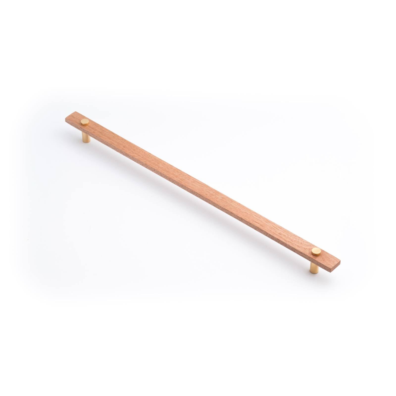 Lenah 416mm Cabinet Handle, Tasmanian Oak & Polished Gold Face Caps