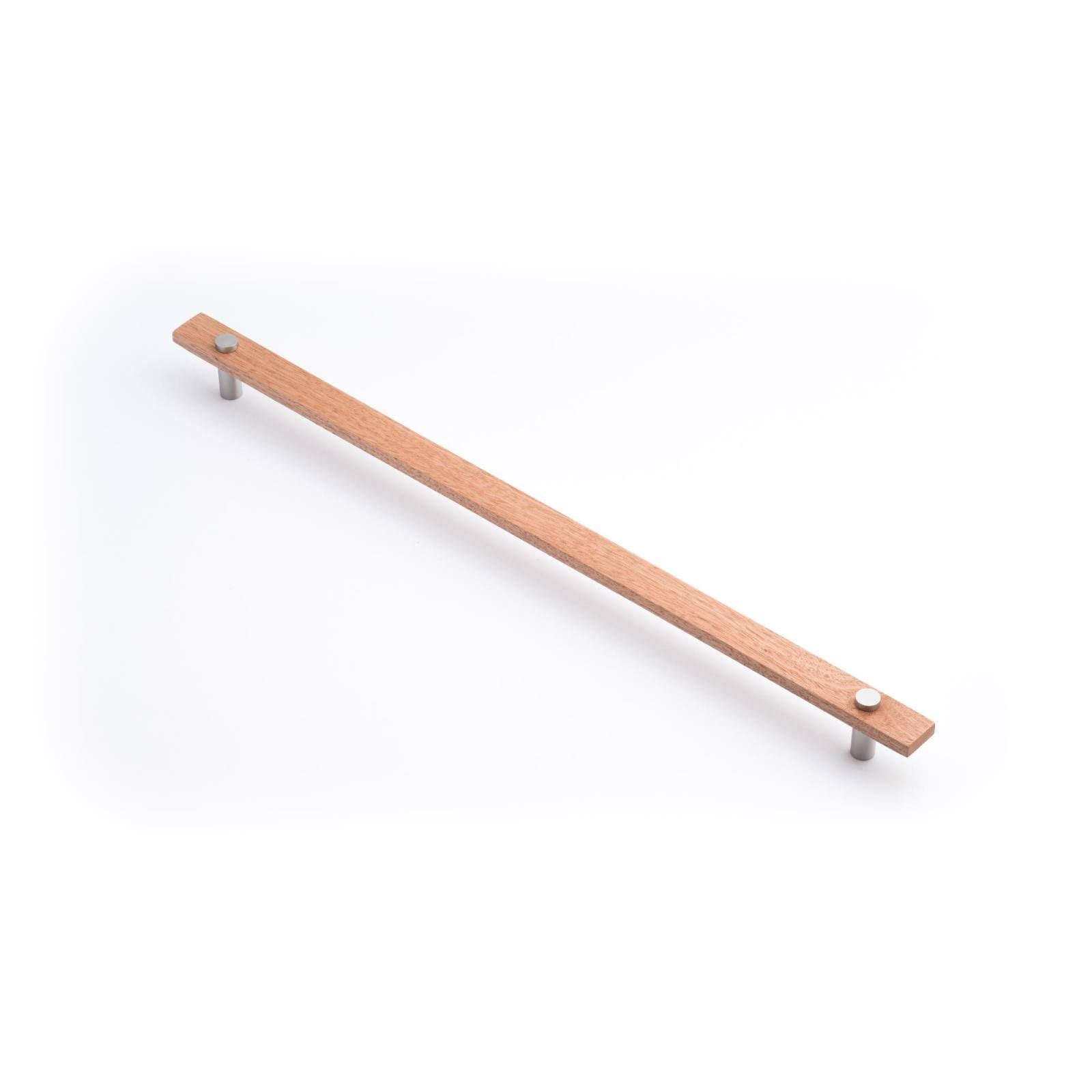 Lenah 416mm Cabinet Handle, Tasmanian Oak & Satin Chrome Face Caps