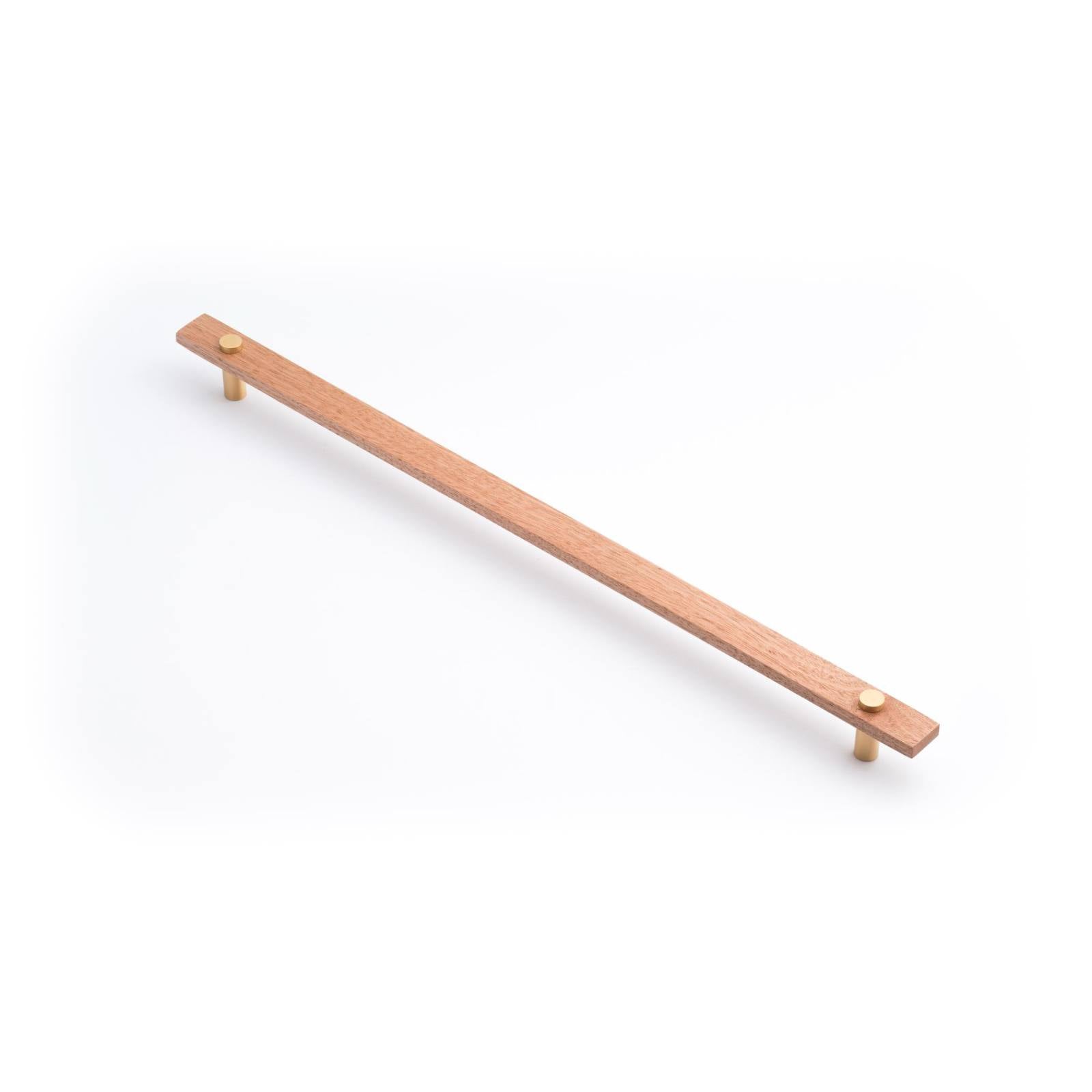 Lenah 416mm Cabinet Handle, Tasmanian Oak & Brushed Gold Face Caps