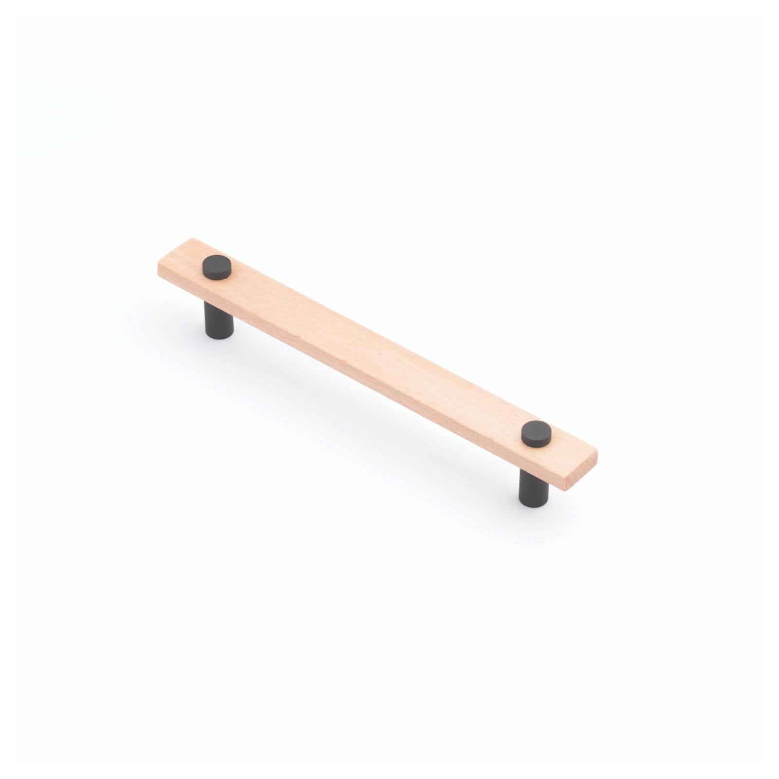 Lenah 160mm Cabinet Handle, European Beech & Matt Black Face Caps