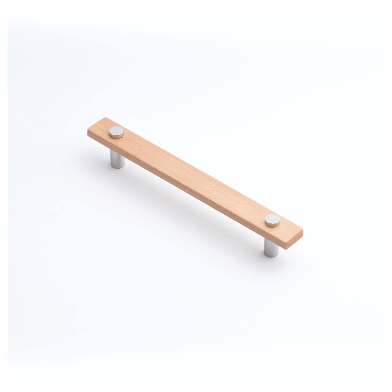 Lenah 160mm Cabinet Handle, European Beech & Polished Chrome Face Caps
