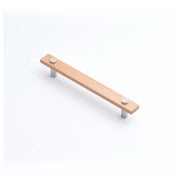 Lenah 160mm Cabinet Handle, European Beech & Polished Chrome Face Caps