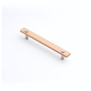 Lenah 160mm Cabinet Handle, European Beech & Satin Chrome Face Caps