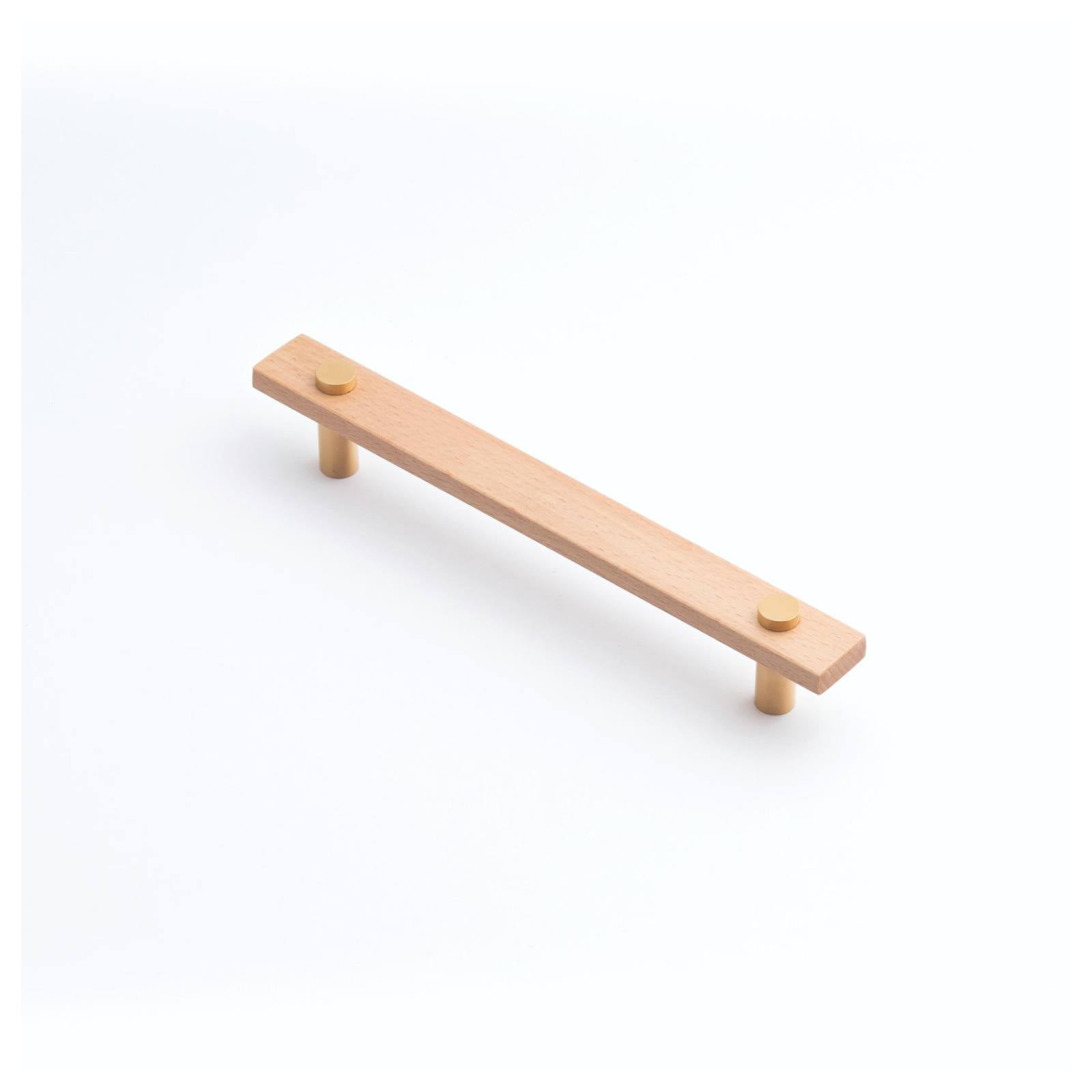 Lenah 160mm Cabinet Handle, European Beech & Brushed Gold Face Caps