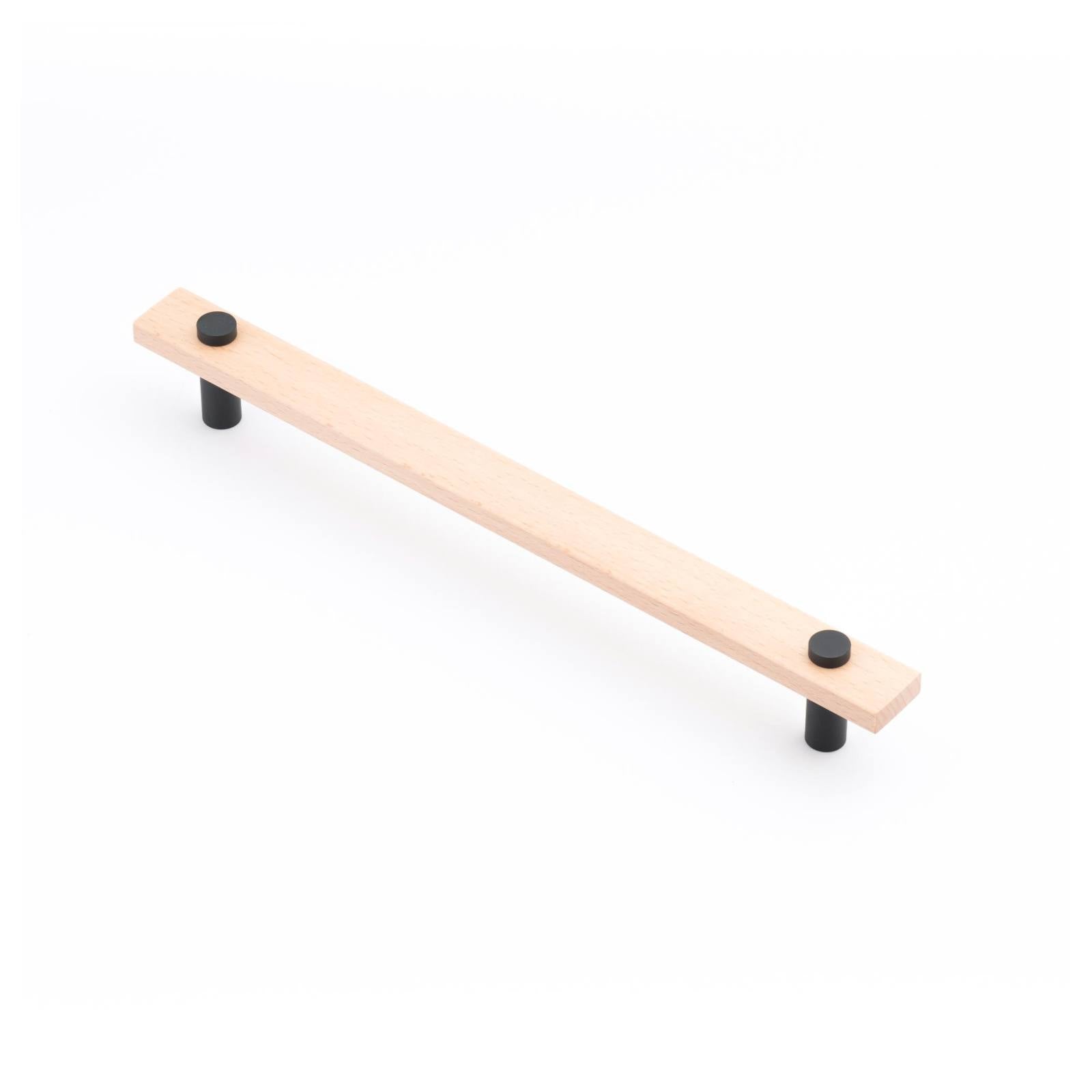 Lenah 224mm Cabinet Handle, European Beech & Matt Black Face Caps