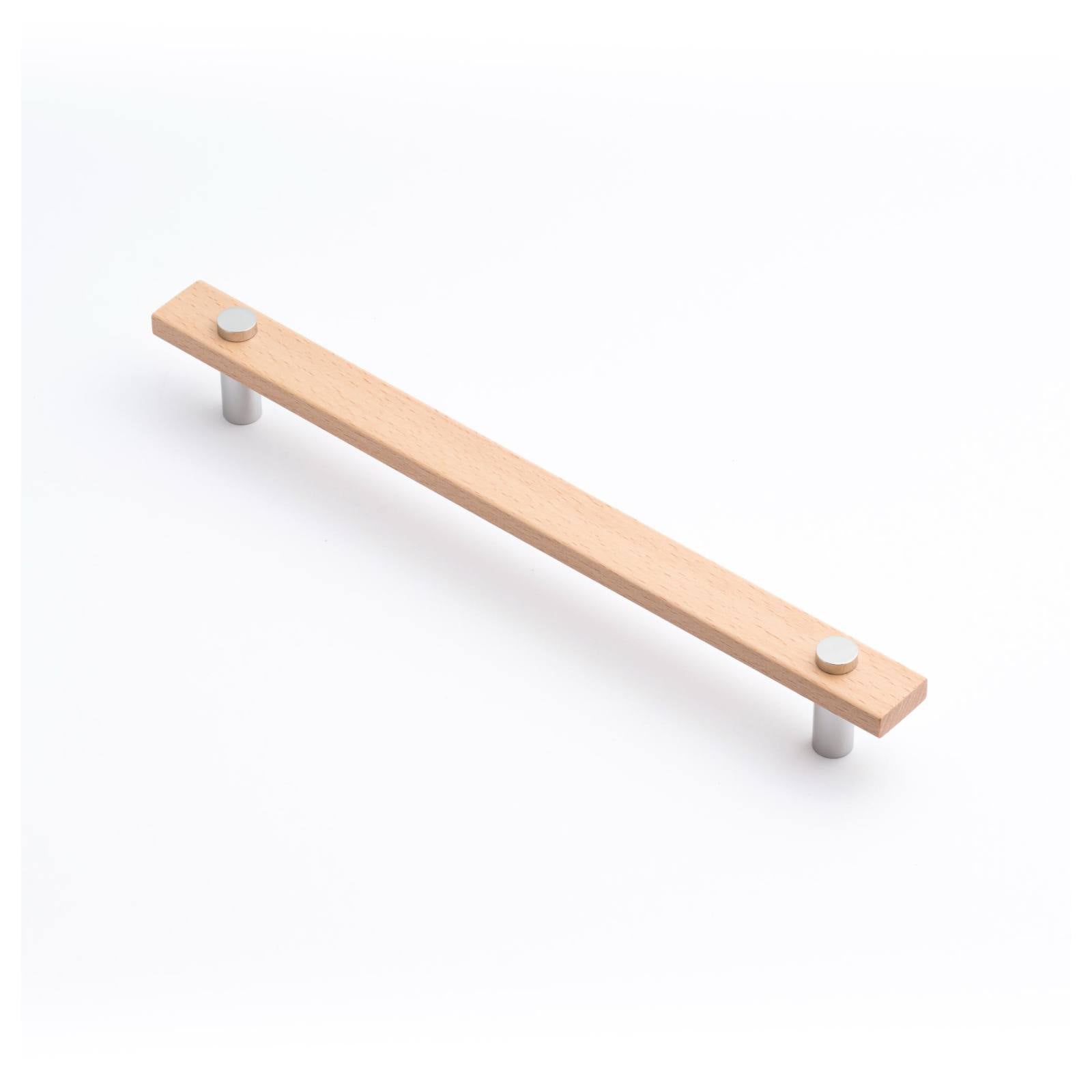 Lenah 224mm Cabinet Handle, European Beech & Polished Chrome Face Caps