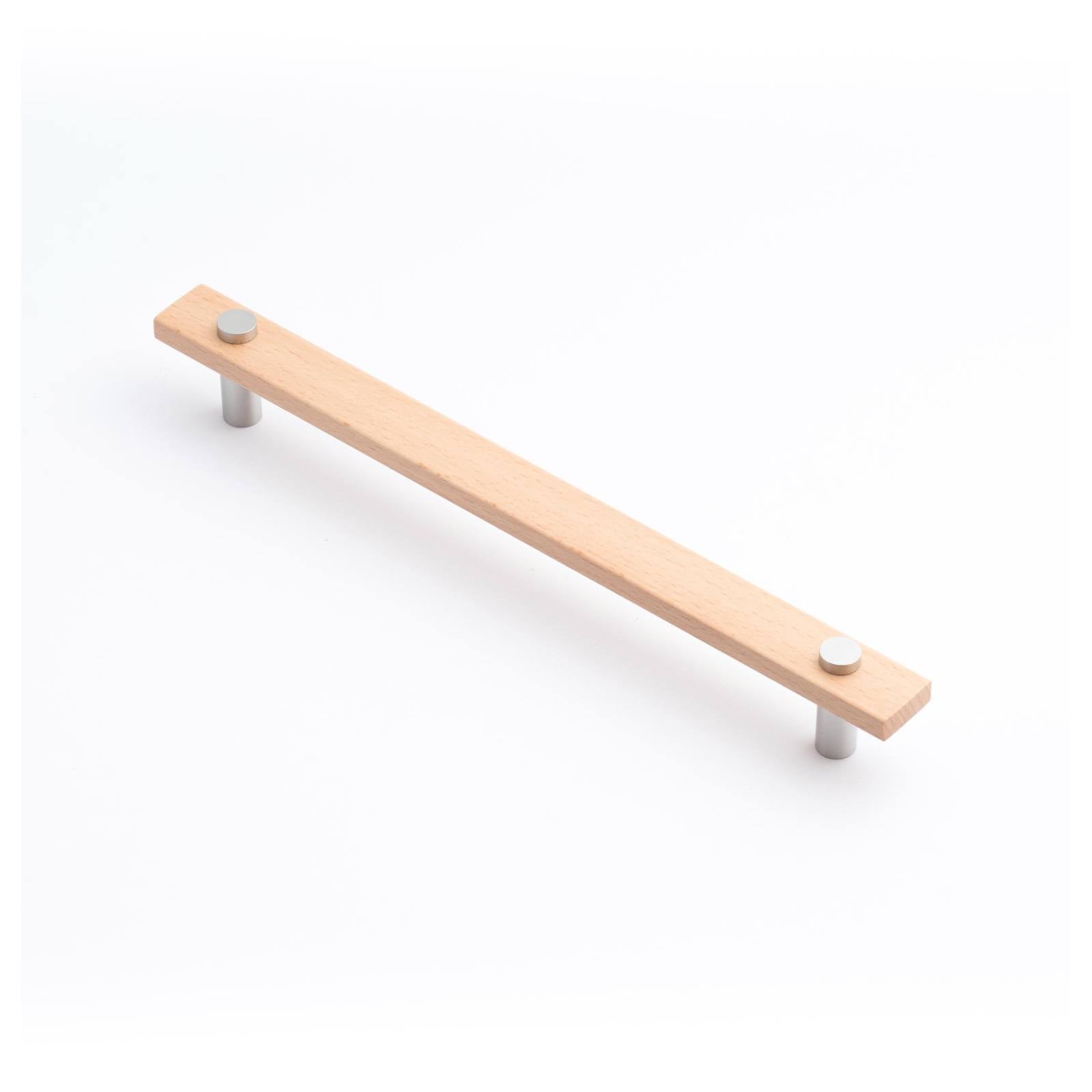 Lenah 224mm Cabinet Handle, European Beech & Satin Chrome Face Caps
