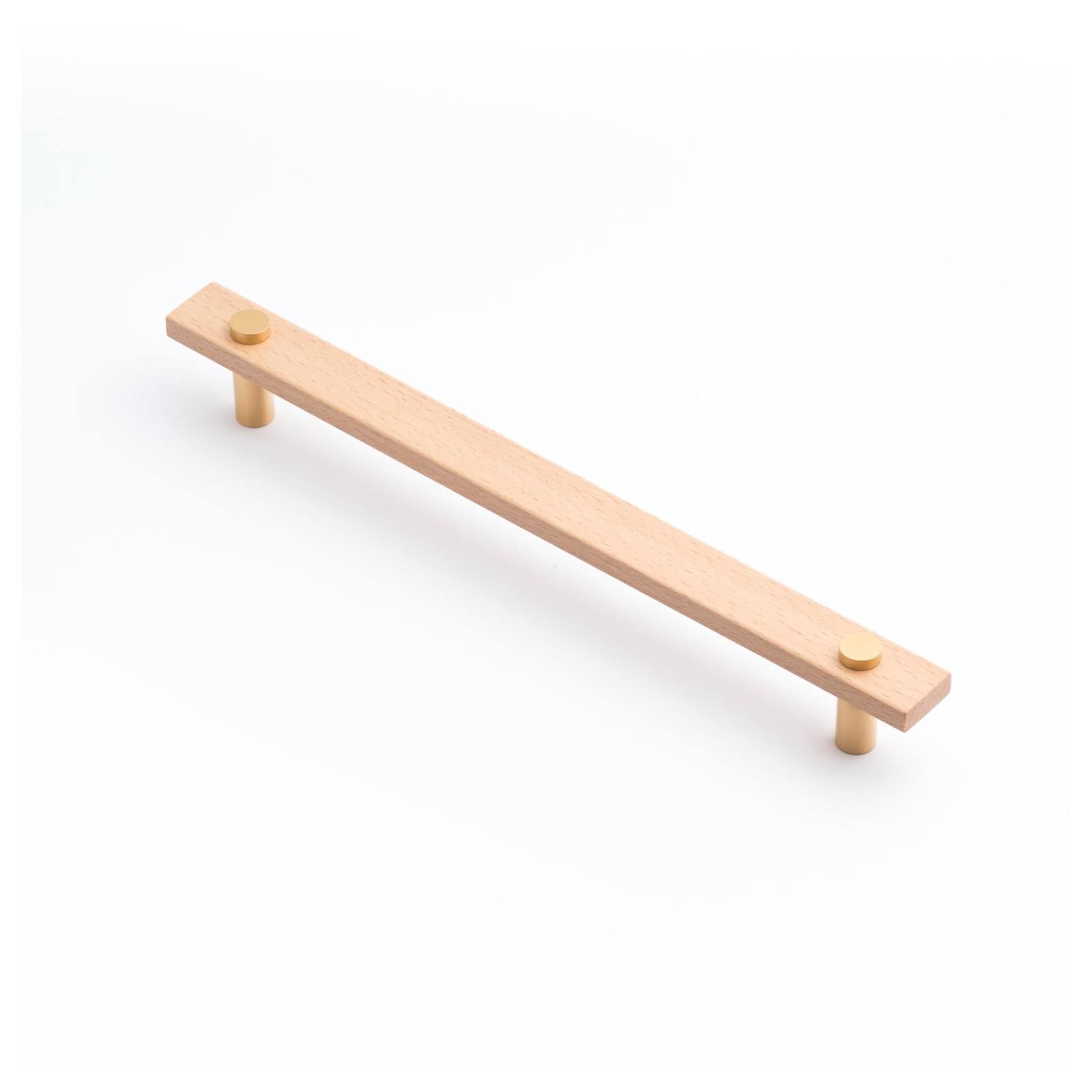 Lenah 224mm Cabinet Handle, European Beech & Brushed Gold Face Caps