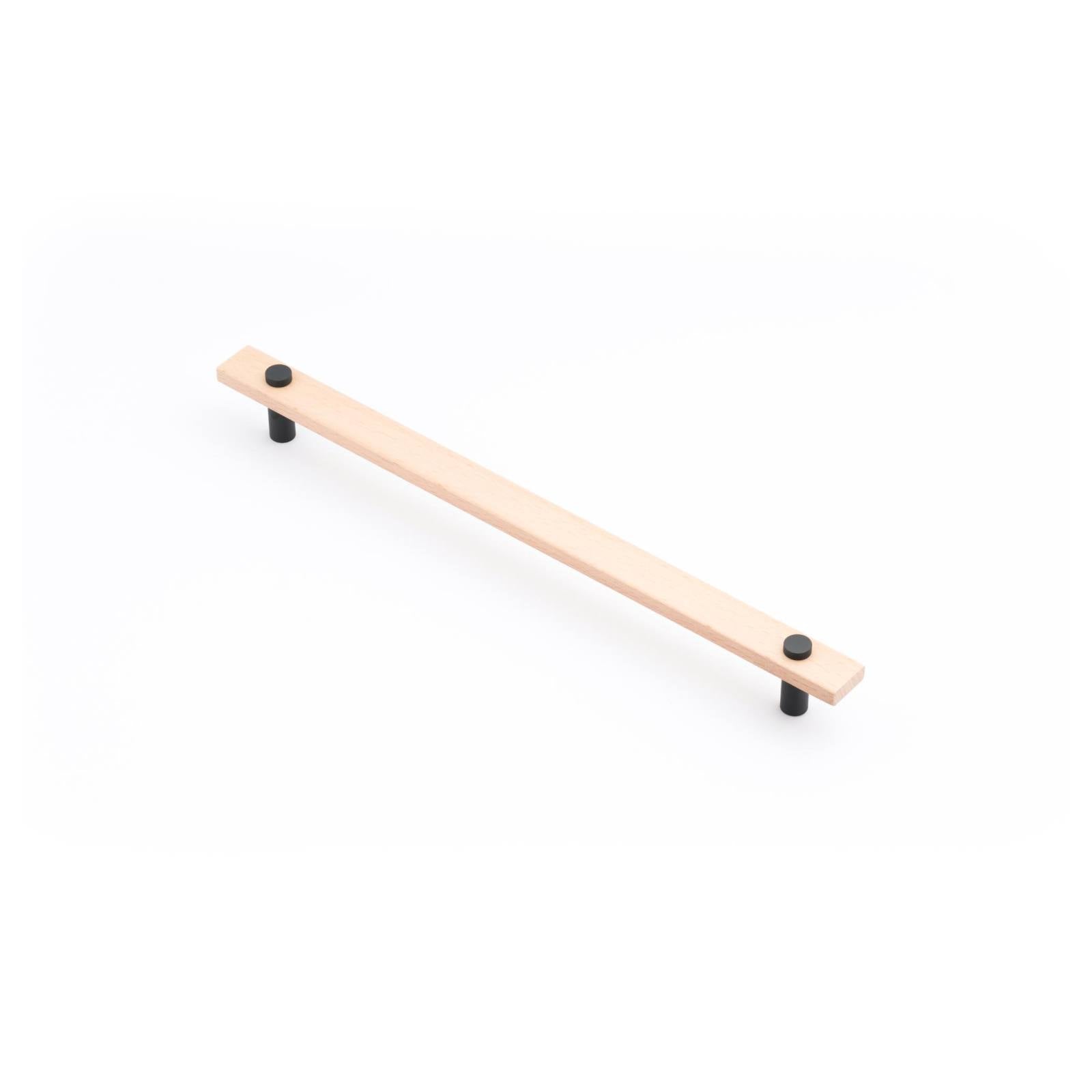 Lenah 288mm Cabinet Handle, European Beech & Matt Black Face Caps