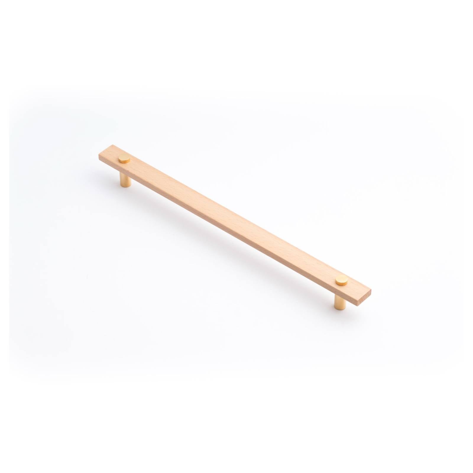 Lenah 288mm Cabinet Handle, European Beech & Polished Gold Face Caps