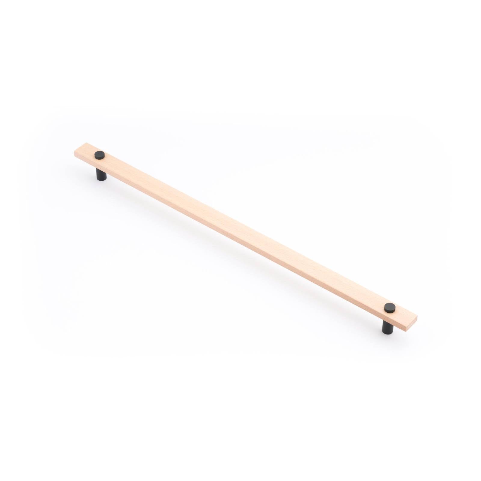 Lenah 416mm Cabinet Handle, European Beech & Matt Black Face Caps