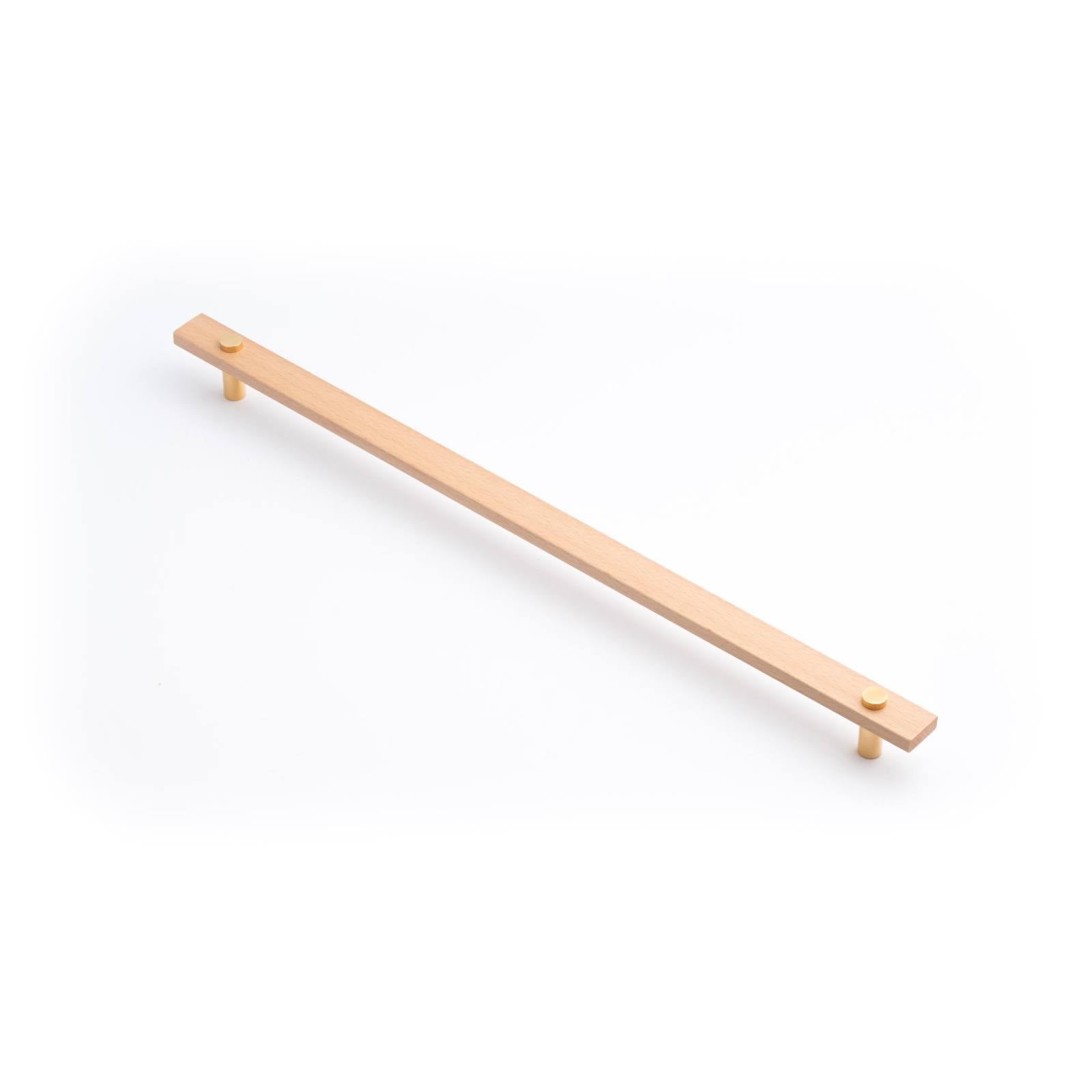 Lenah 416mm Cabinet Handle, European Beech & Polished Gold Face Caps