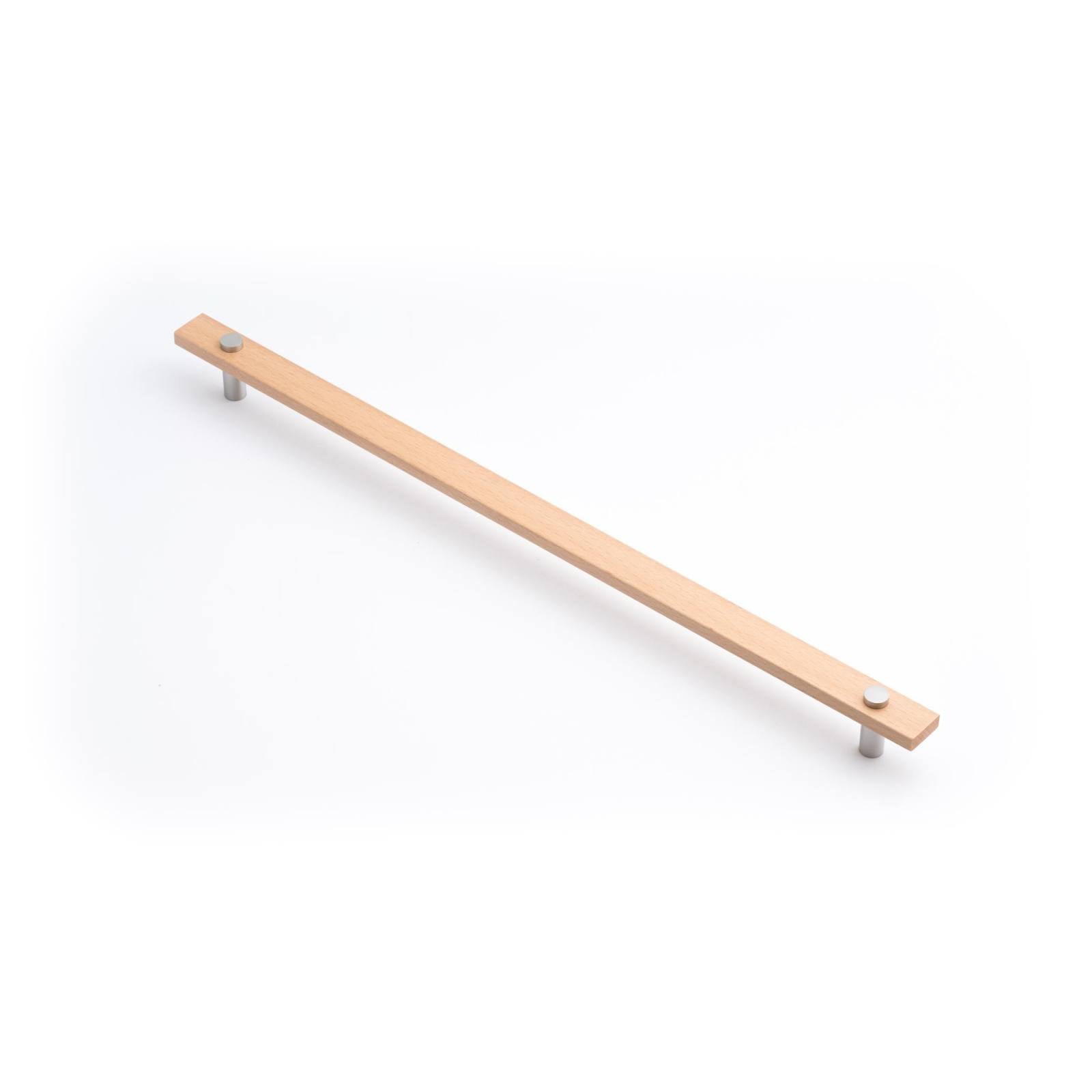 Lenah 416mm Cabinet Handle, European Beech & Satin Chrome Face Caps