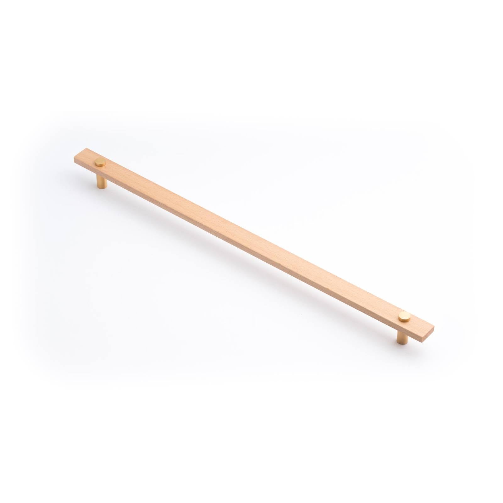 Lenah 416mm Cabinet Handle, European Beech & Brushed Gold Face Caps