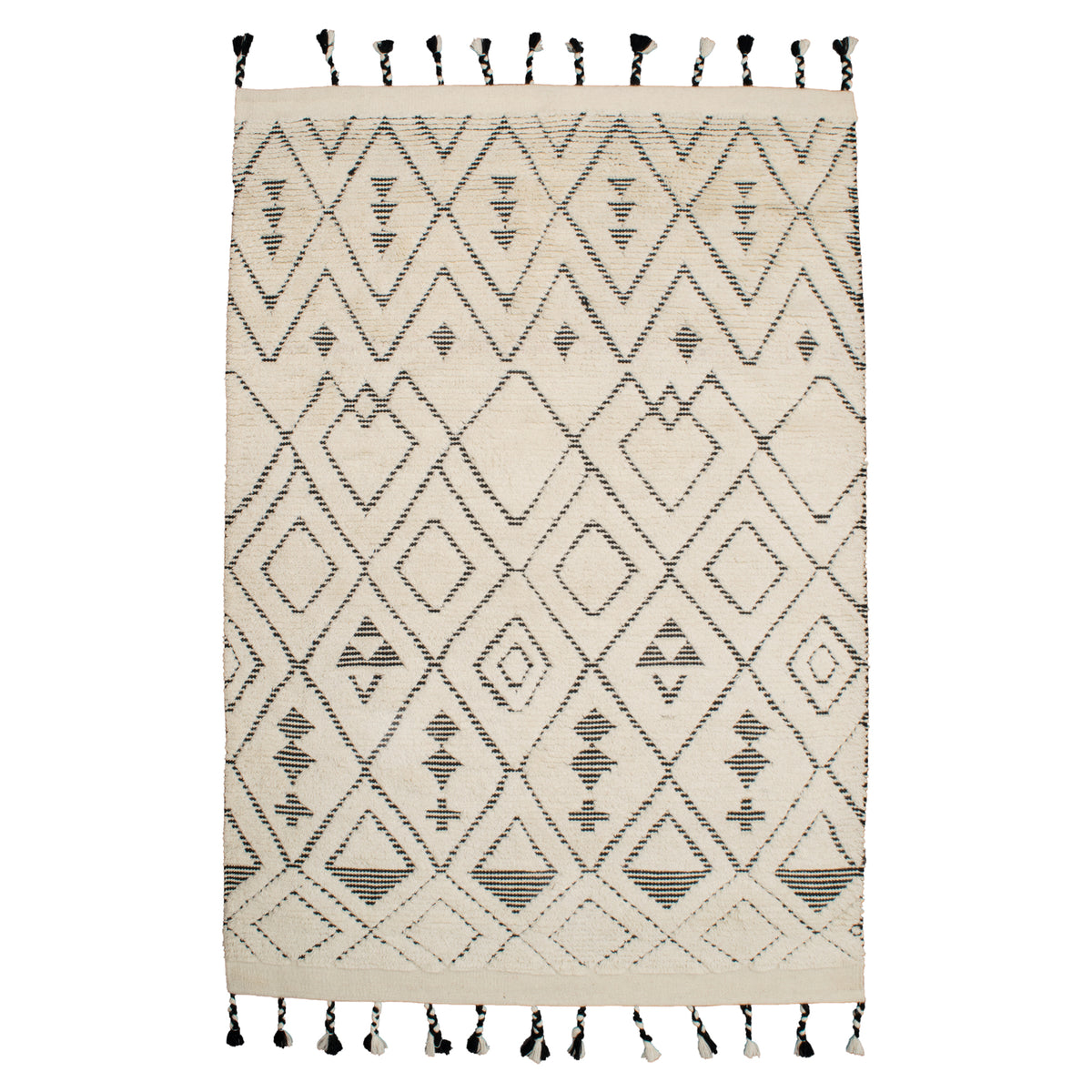 Sahara Diamond 250x350cm Wool Rug, Ivory/Charcoal