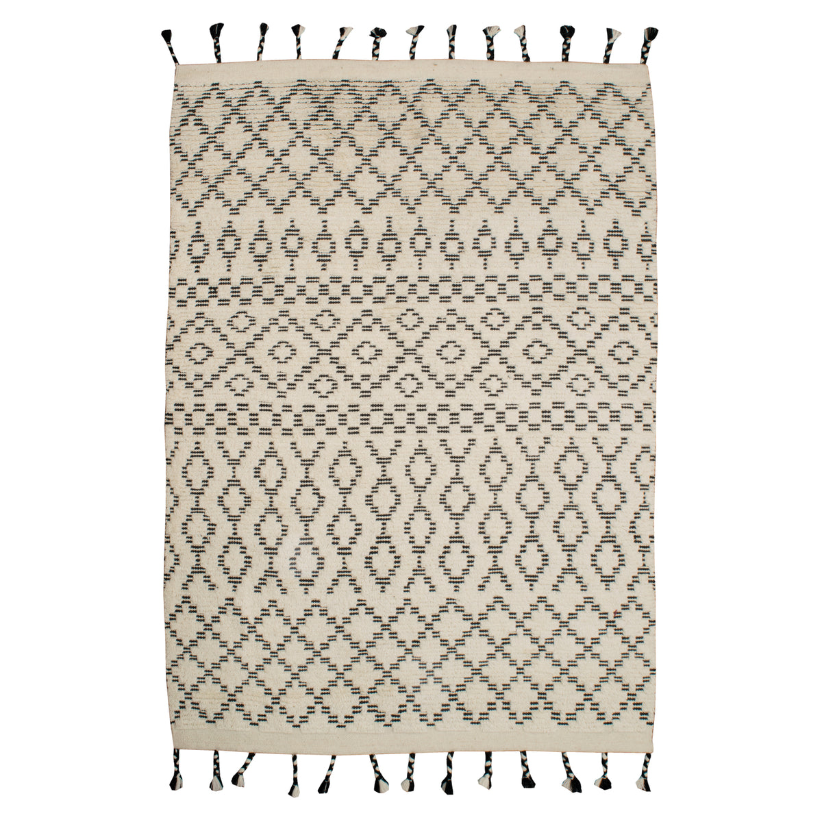 Sahara Trellis 160x230cm Wool Rug, Ivory/Charcoal