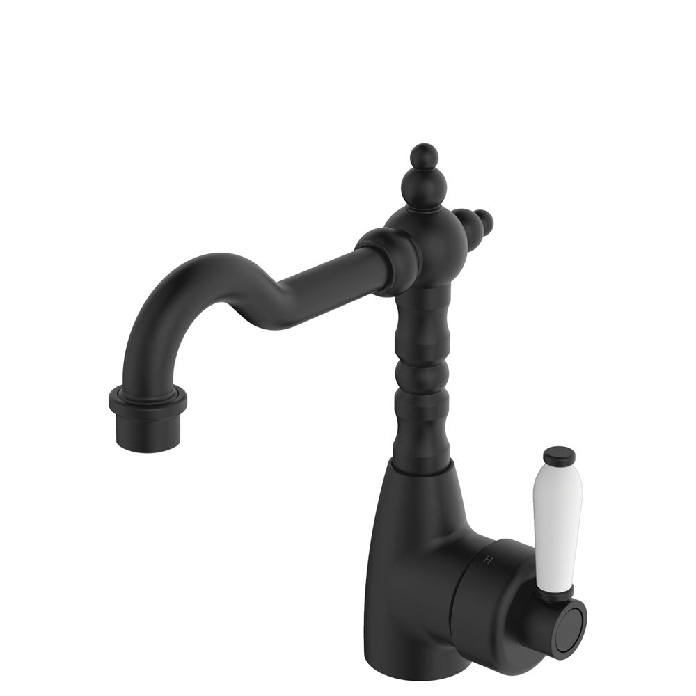 Eleanor Shepherds Crook Basin Mixer, Matte Black & Ceramic