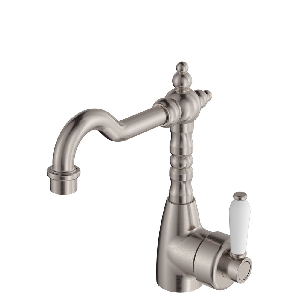 Eleanor Shepherds Crook Basin Mixer, Brushed Nickel & Ceramic