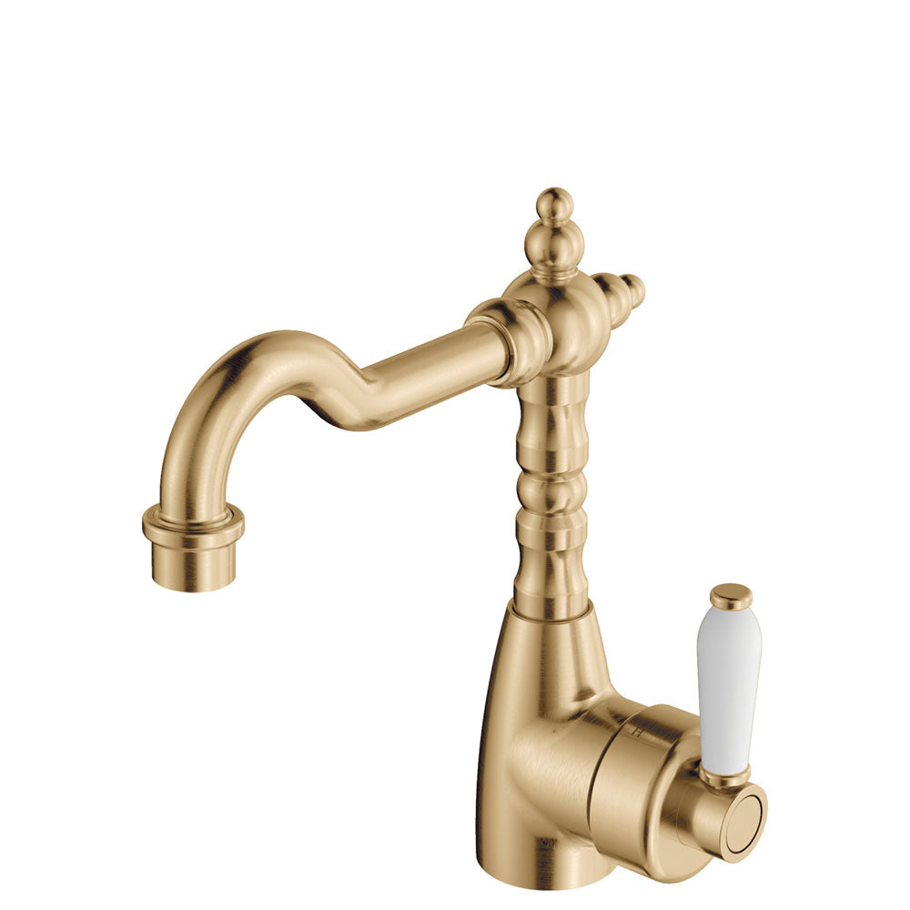 Eleanor Shepherds Crook Basin Mixer, Urban Brass & Ceramic