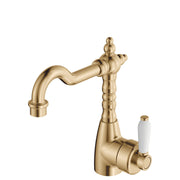 Eleanor Shepherds Crook Basin Mixer, Urban Brass & Ceramic
