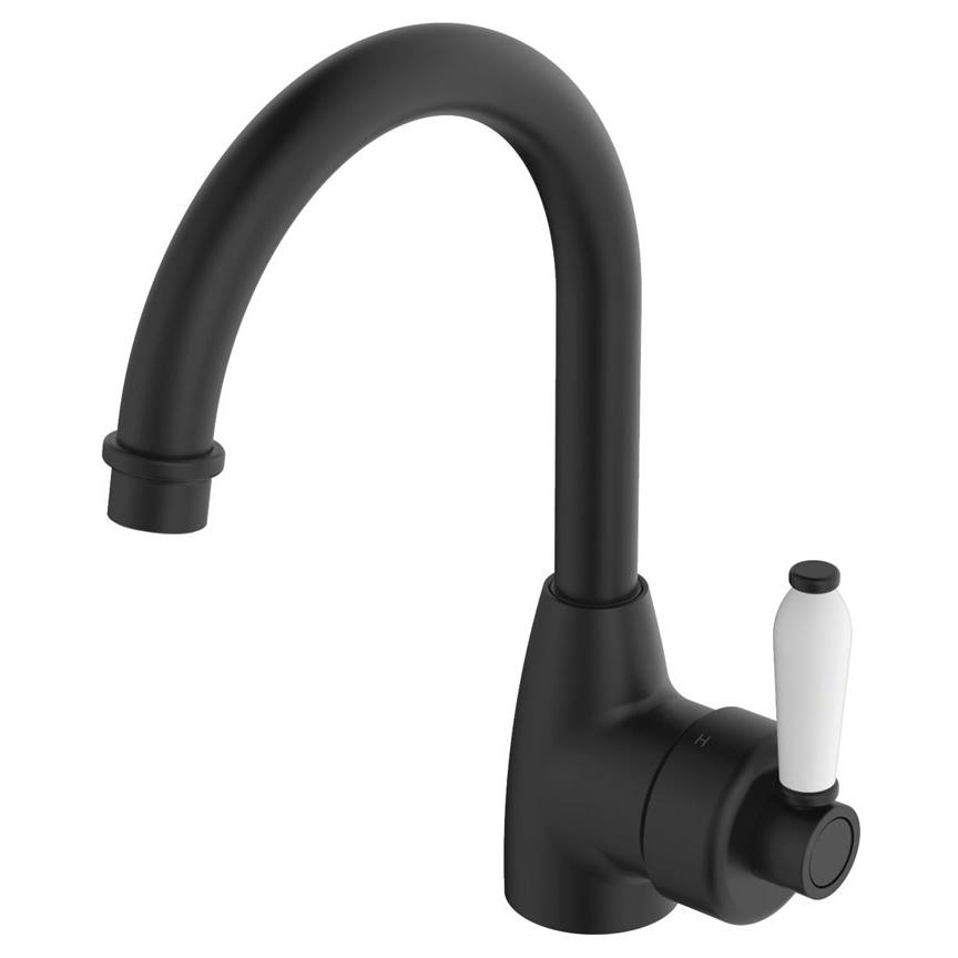 Eleanor Gooseneck Basin Mixer, Matte Black & Ceramic
