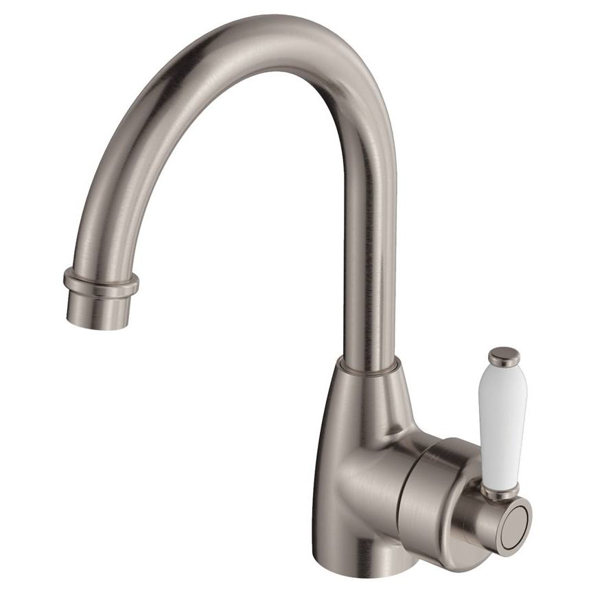 Eleanor Gooseneck Basin Mixer, Brushed Nickel & Ceramic