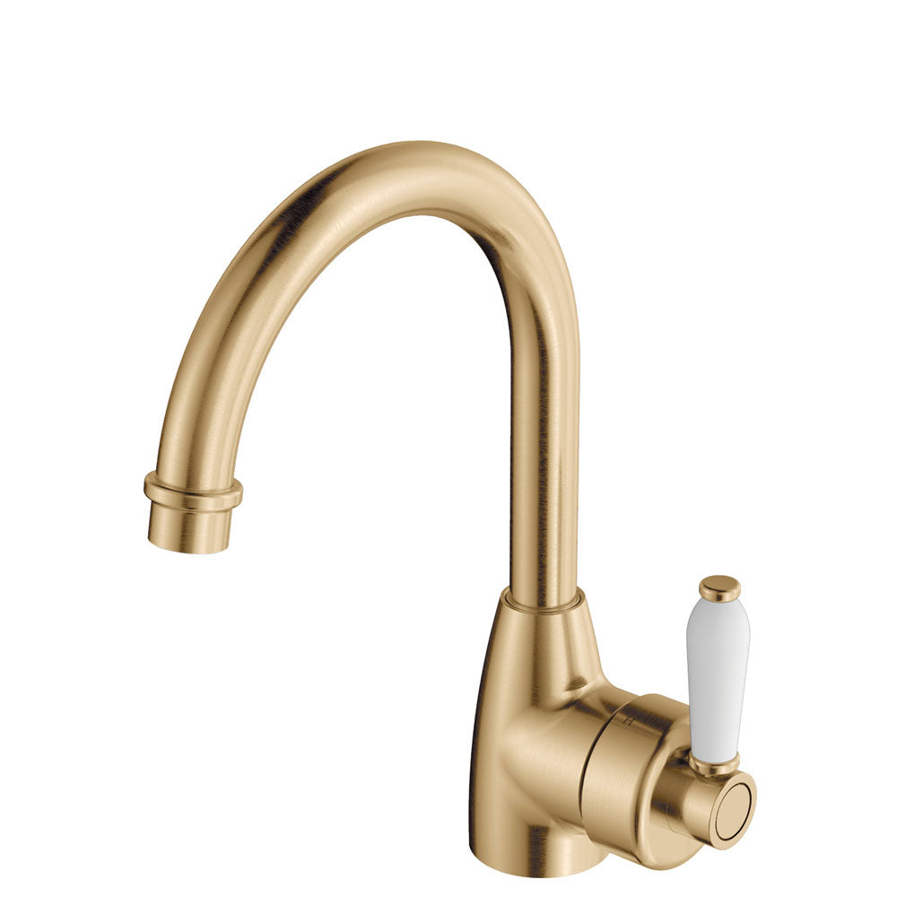 Eleanor Gooseneck Basin Mixer, Urban Brass & Ceramic