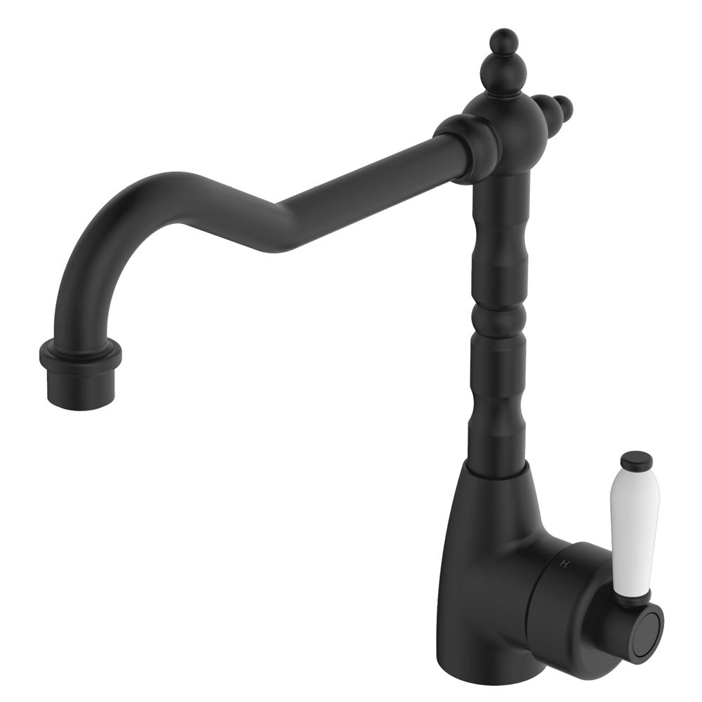 Eleanor Shepherds Crook Sink Mixer, Matte Black & Ceramic