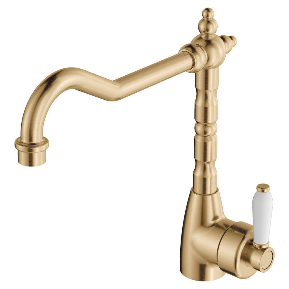 Eleanor Shepherds Crook Sink Mixer, Urban Brass & Ceramic