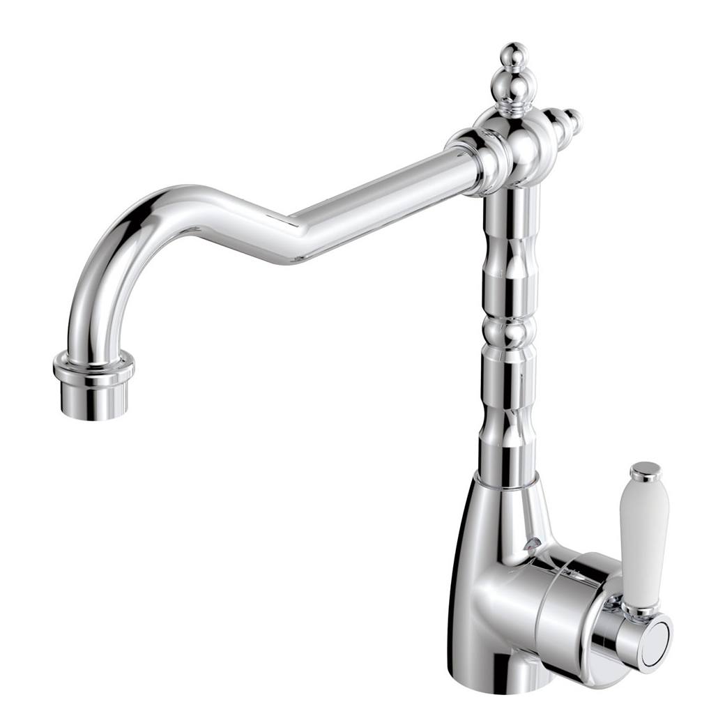 Eleanor Shepherds Crook Sink Mixer, Chrome & Ceramic