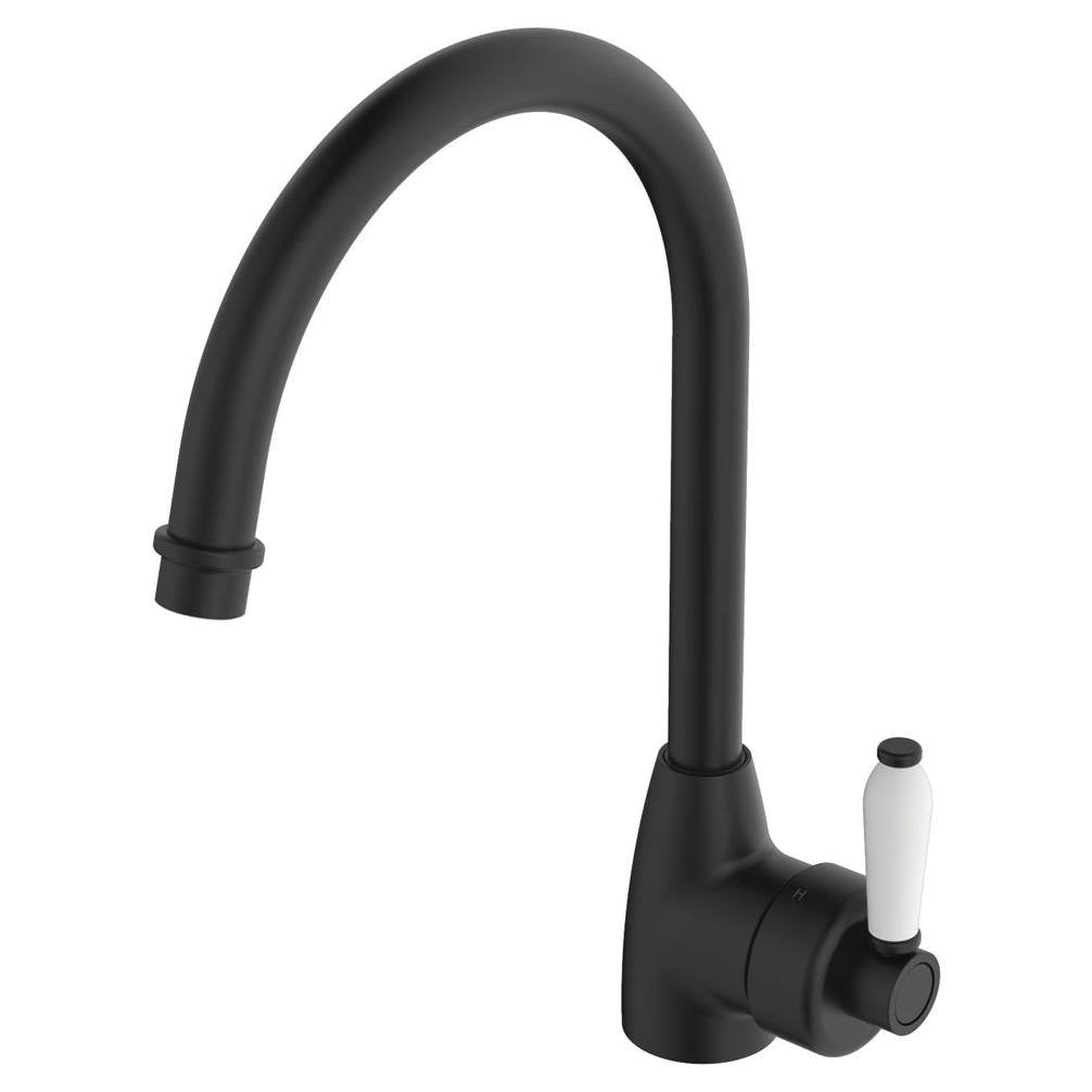 Eleanor Gooseneck Sink Mixer, Matte Black & Ceramic