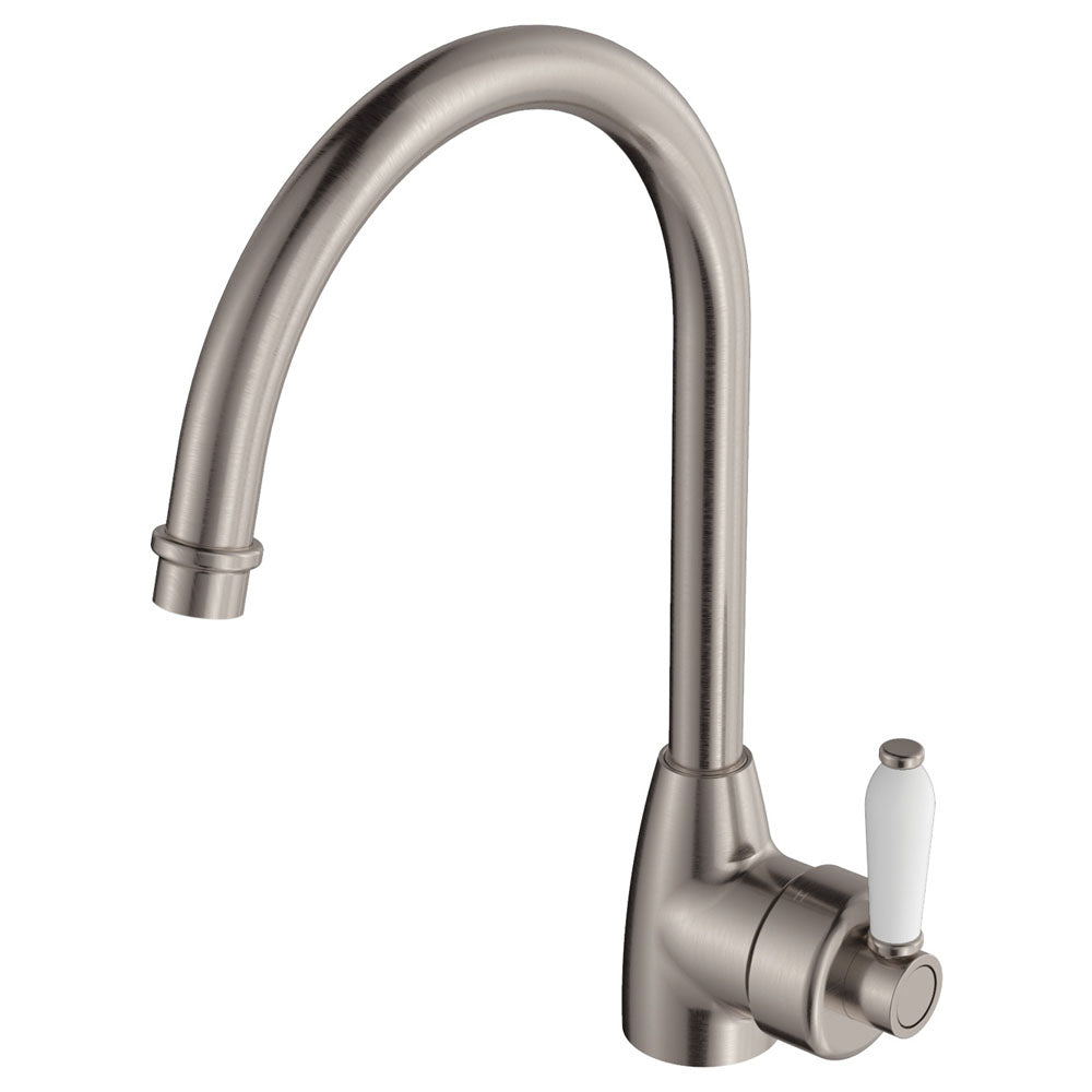 Eleanor Gooseneck Sink Mixer, Brushed Nickel & Ceramic