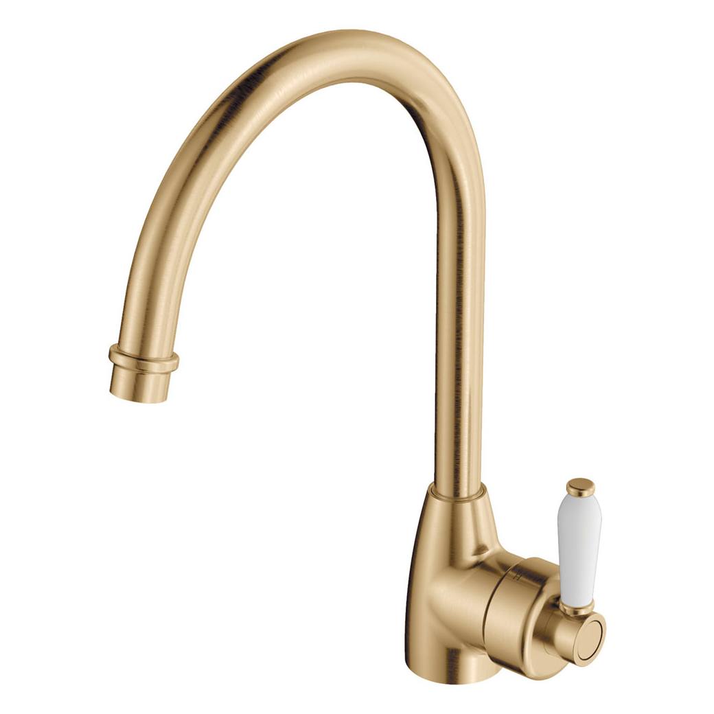 Eleanor Gooseneck Sink Mixer, Urban Brass & Ceramic