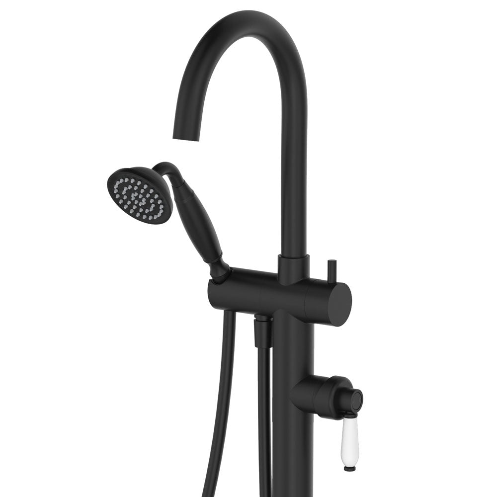 Eleanor Floor Mixer & Shower, Matte Black & Ceramic